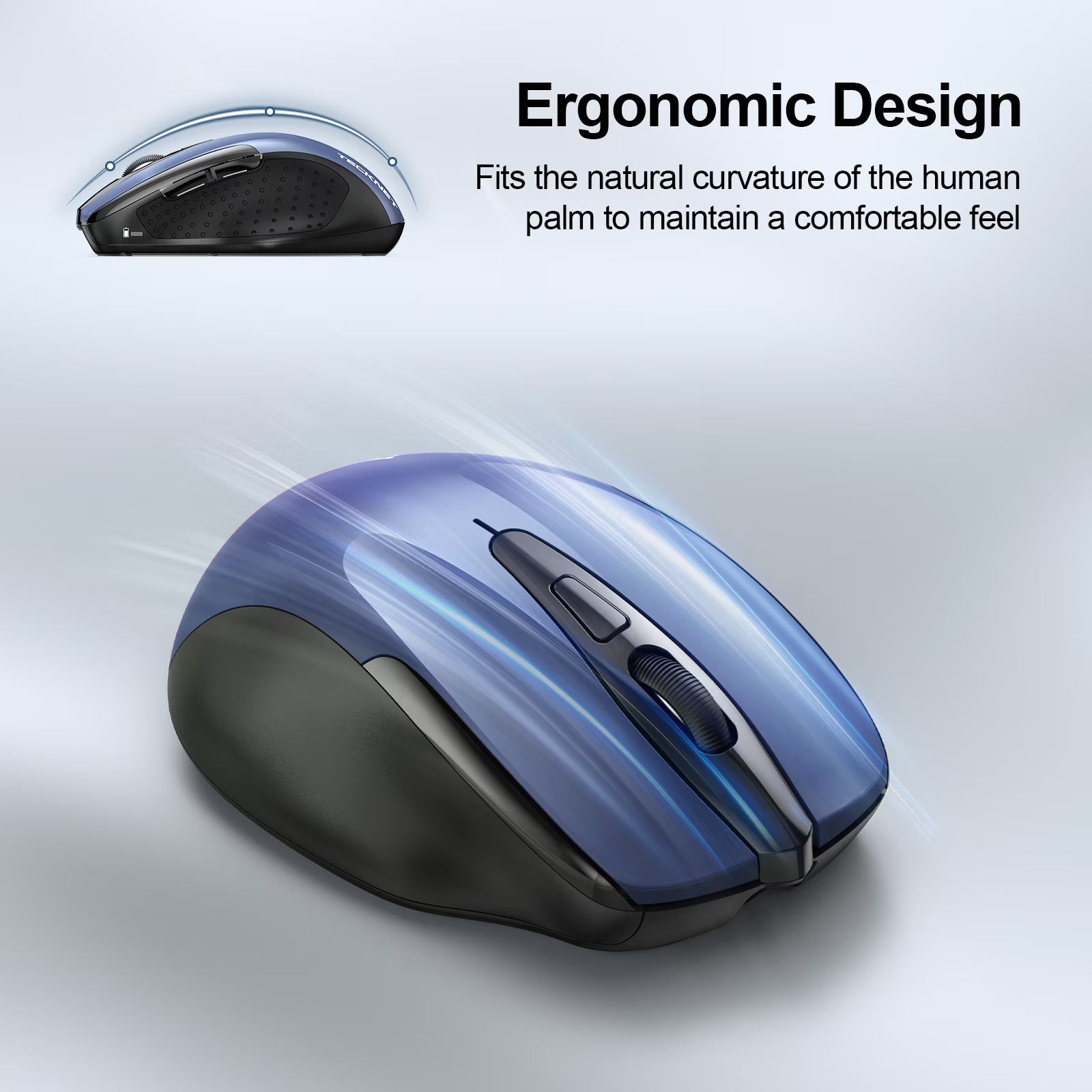 TECKNET Rechargeable Wireless Mouse, 2.4G Silent Quiet Click, 6 Adjustable 4800 DPI, Cordless Computer Mouse, Ergonomic Mouse for Laptop, 6 Buttons USB for Chromebook, Ergo Grip - Blue