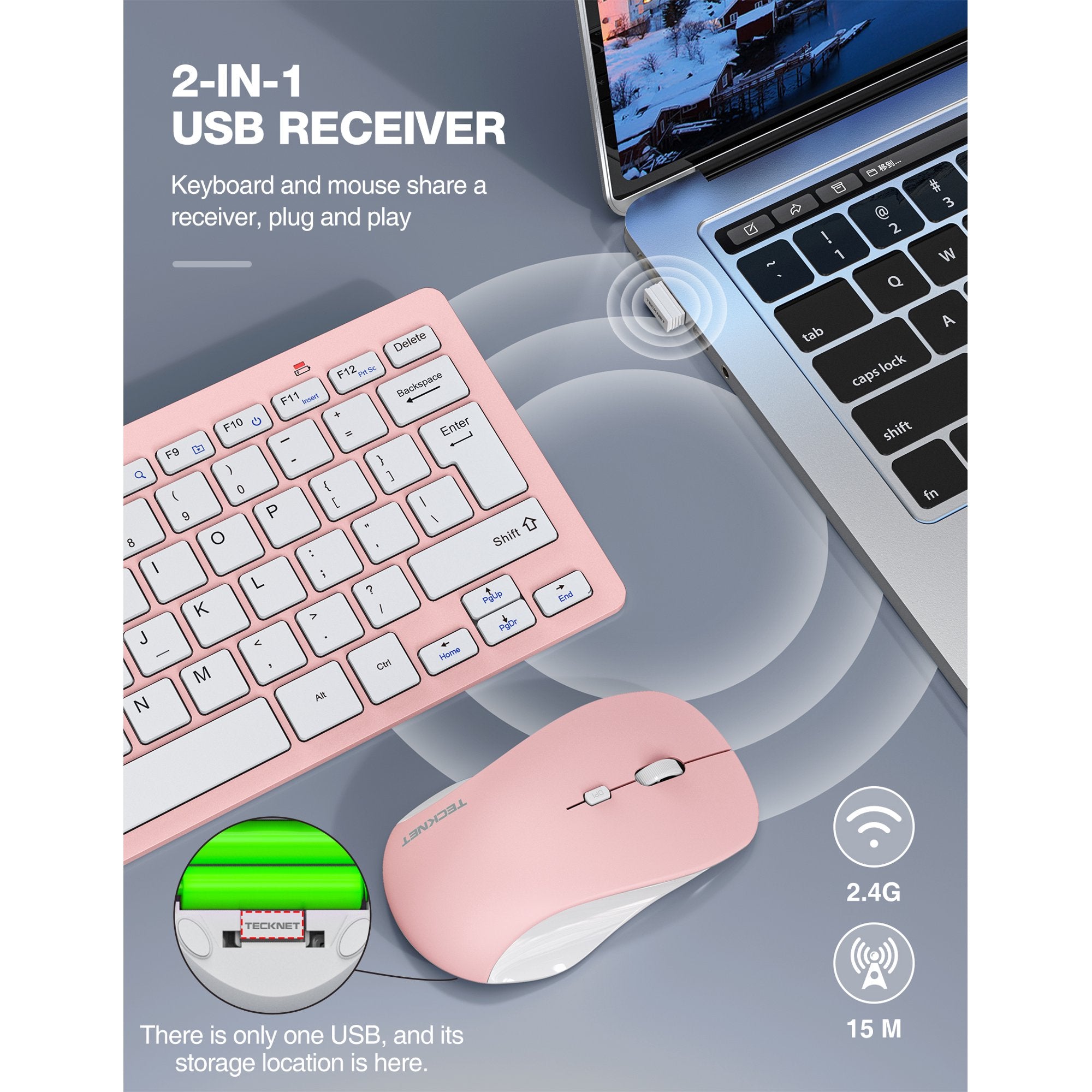TECKNET Wireless Keyboard & Mouse Combo, 2.4GHz Mini Cordless Set, Silent Adjustable 1600 DPI, Quiet Click, Lag-Free for PC/Laptop/Mac/Chrome OS