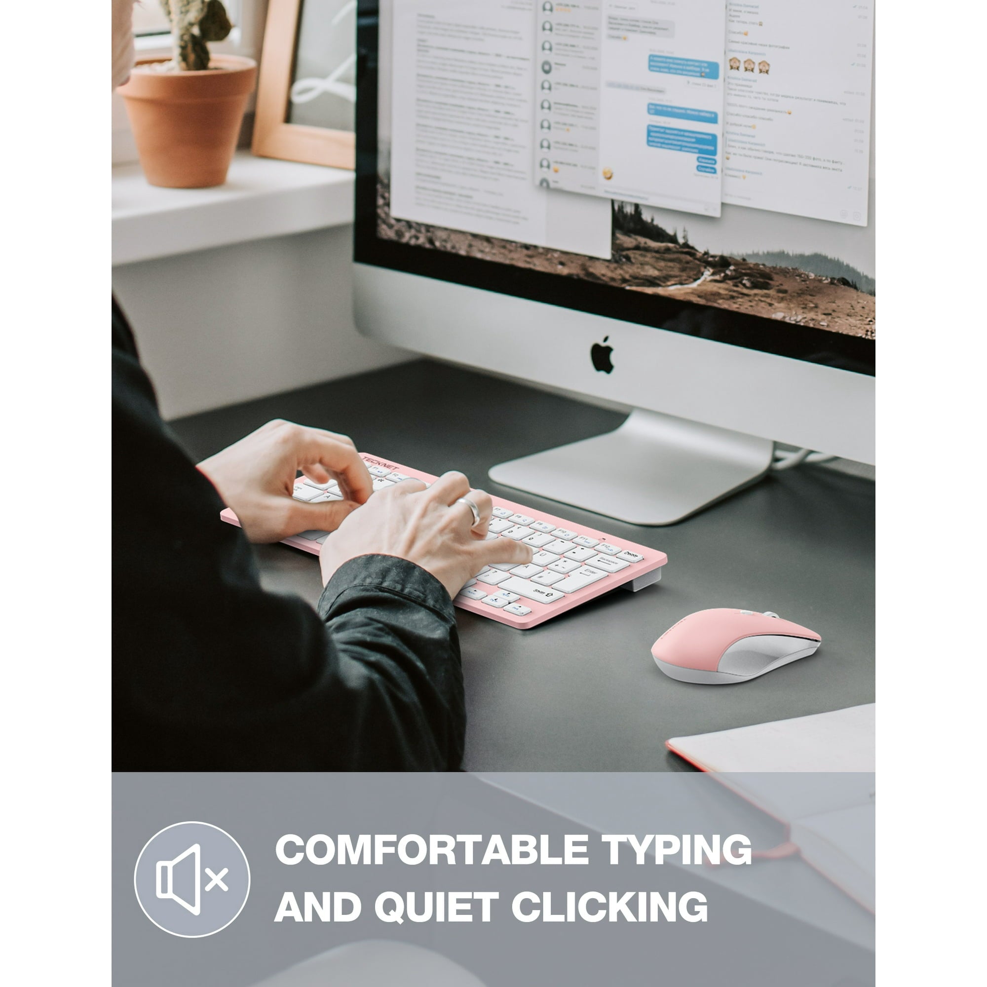 TECKNET Wireless Keyboard & Mouse Combo, 2.4GHz Mini Cordless Set, Silent Adjustable 1600 DPI, Quiet Click, Lag-Free for PC/Laptop/Mac/Chrome OS