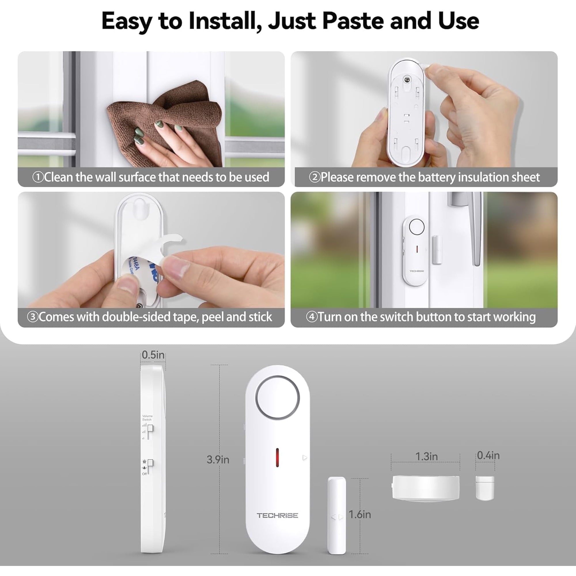 TECKNET BASICS 2-in-1 Alarm & Chime, Easy-to-Install Door Alarm Sensor, 3-Level Volume Adjustment, Pool, Kids & Home Safety (3 Pack)