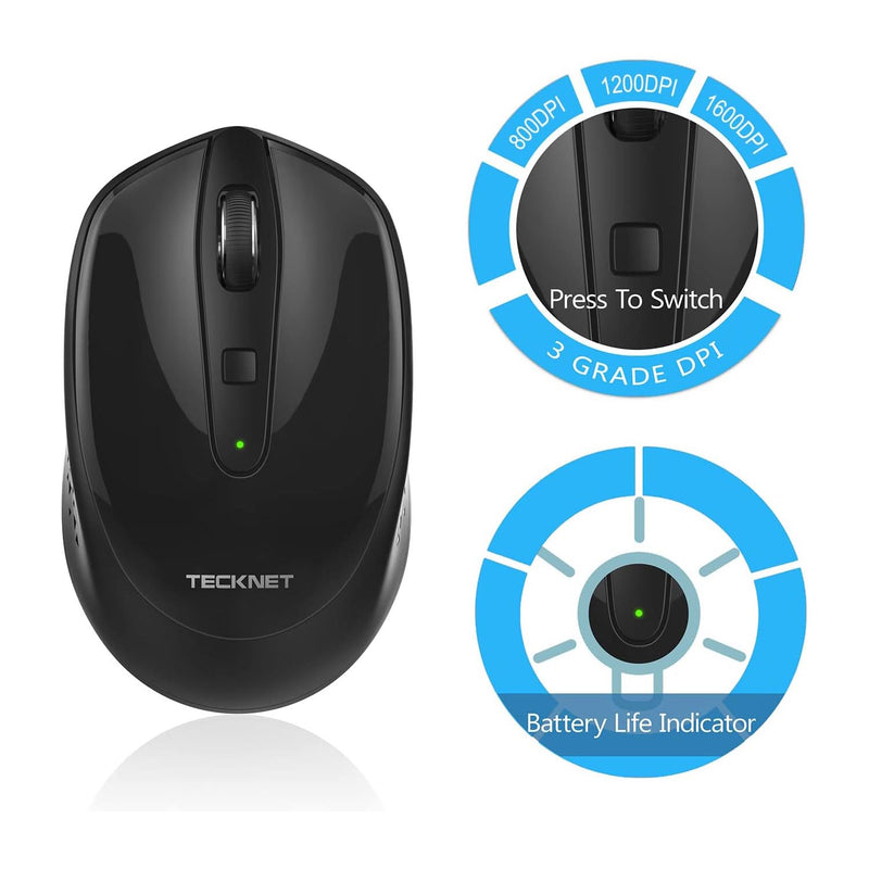 TECKNET Wireless Mouse, 2.4G Computer Mouse with USB Receiver