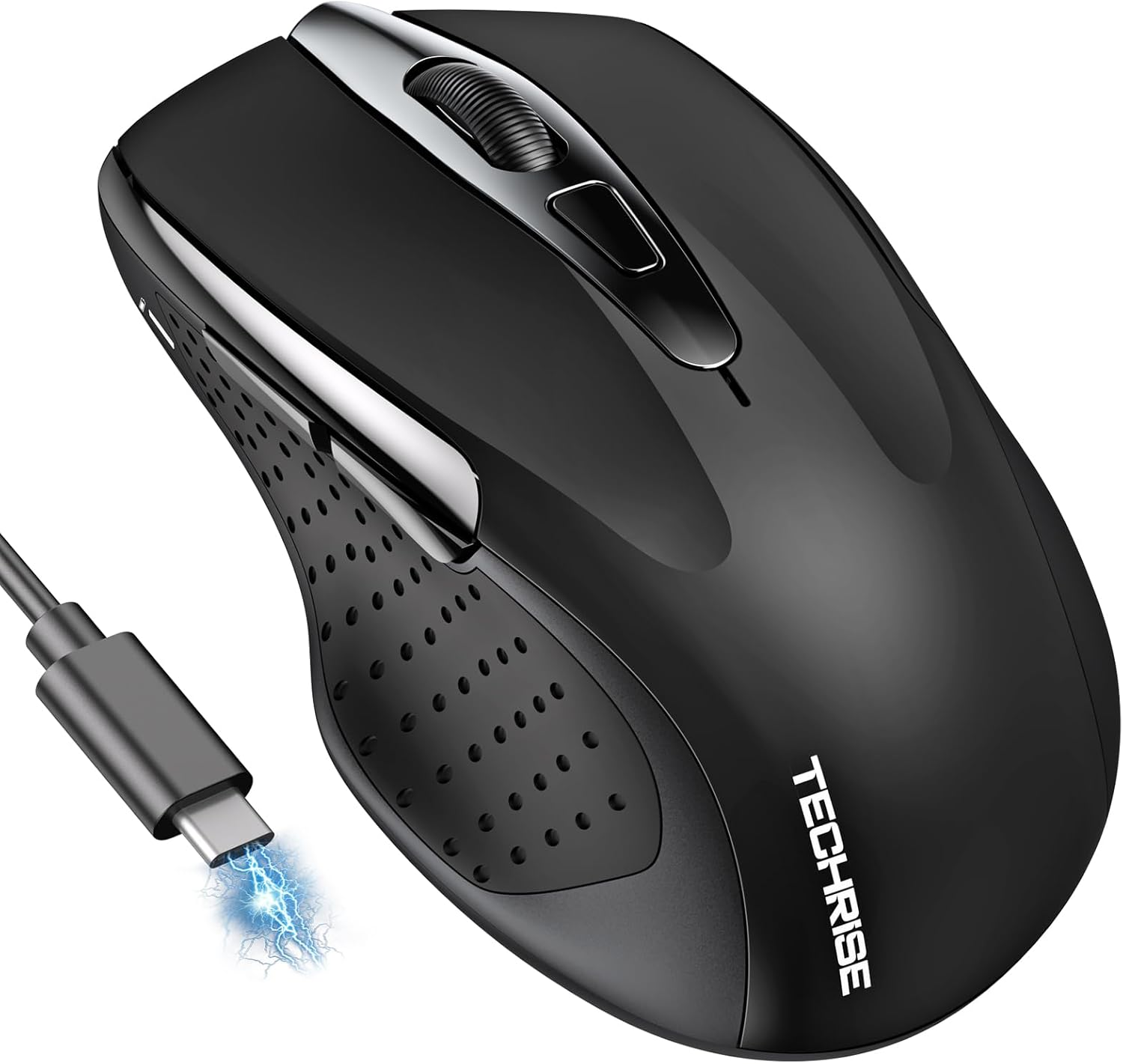 TechRise Ratón Bluetooth, Raton Inalámbrico Recargable(BT5.0/3.0 & 2.4G), 4800 dpi, Mouse Silencioso de 8 Botones, Compatible con Laptop, Mac, Notebook