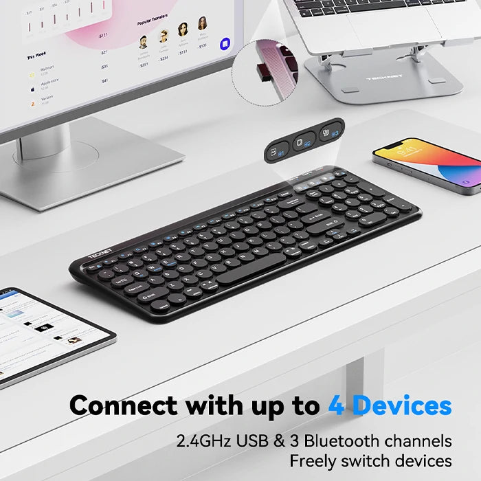 TECKNET 4-Device Wireless Keyboard, Model TK-KB020