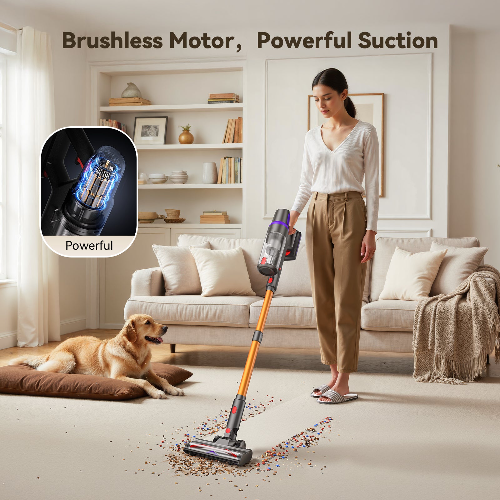 TEIMA Lightweight Cordless Vacuum Cleaner, 500W 45Kpa Self-Standing, 60 Min Runtime with LED Display for Home, Pet Hair