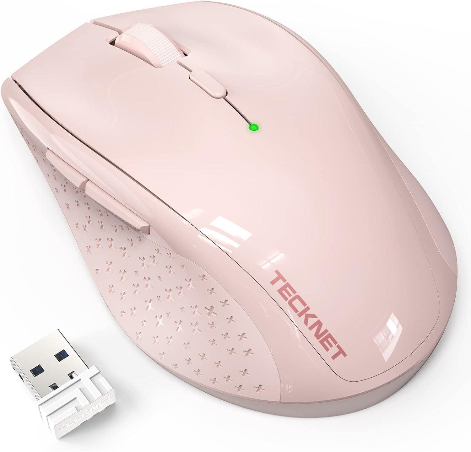 TECKNET 2.4G Classic Wireless Mouse for Laptop, 4800 DPI Optical Computer Mouse with 6 Adjustable Levels, 30 Months Long Battery Life Cordless USB Mouse for Notebook, PC, Office Home Work (Pink)
