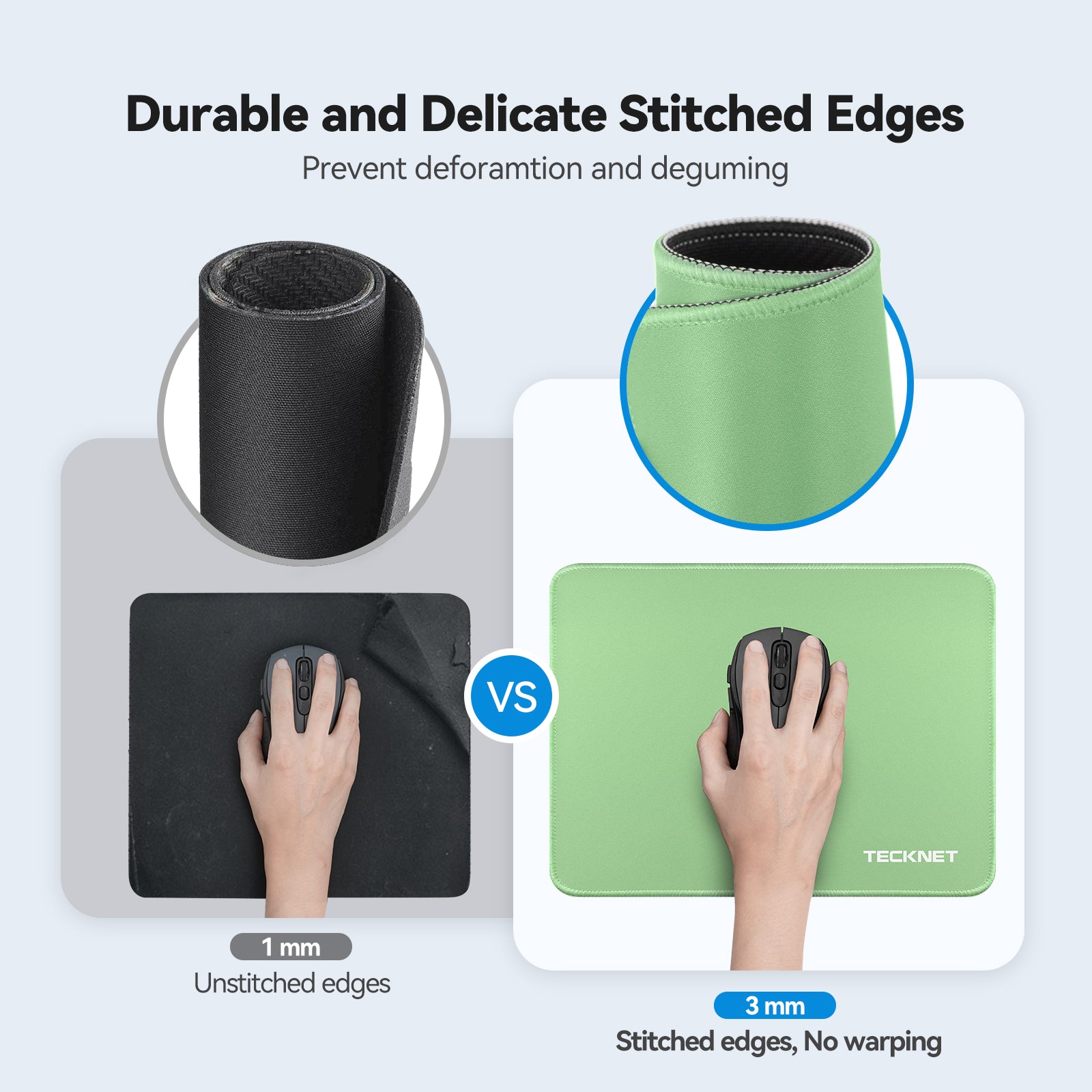 TECKNET BASICS Mouse Pad with Anti-fray Stitching, Waterproof Non-Slip Base, Stitched Edges Gaming Mouse Mat for Laptop, Compatible with Laser/Optical Mice - LT.Green