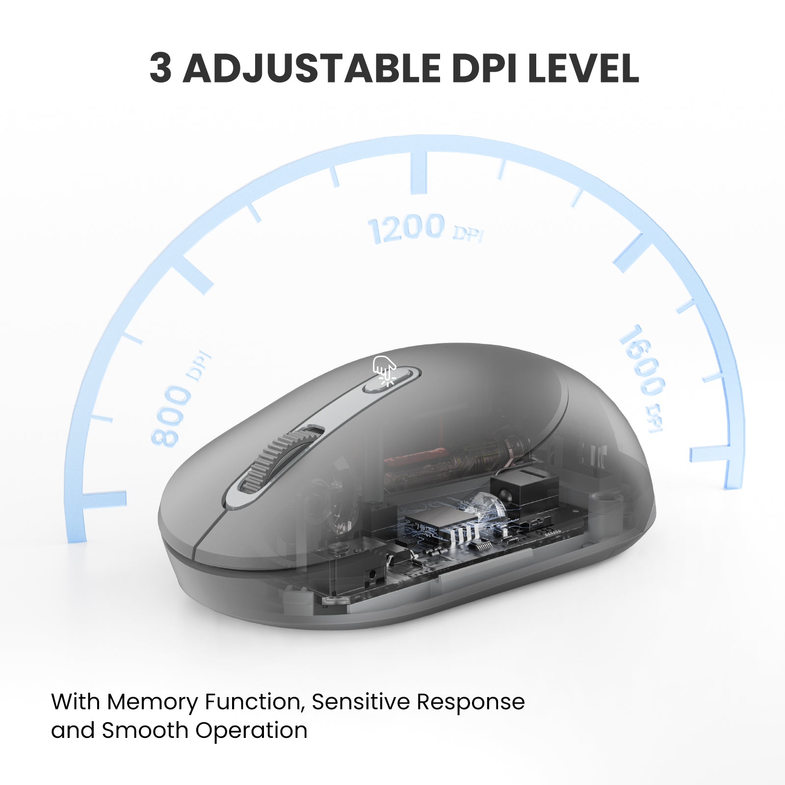 TECKNET Bluetooth Wireless Mouse, Bluetooth 5.0 & 2.4G USB Receiver, Compact & Portable, Silent Click, Ergonomic Symmetrical Design, 18-Month Battery, Adjustable DPI, Wide Compatibility - Grey