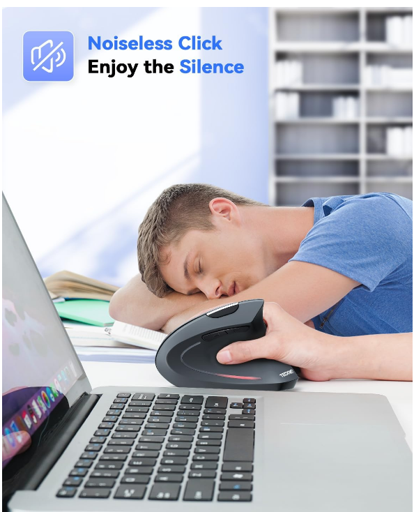 TECKNET Ergonomic Mouse, 4800 DPI Silent Mouse 5 Adjustable DPI, Wireless Mouse 2.4G Vertical Mouse 6 Buttons Computer Mouse Wide Compatibility (Grey)
