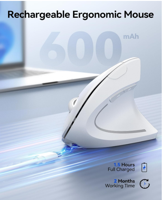 TECKNET Ergonomic Mouse Wireless, Rechargeable Mouse Silent for Carpal Tunnel Right Hand, 2.4GHz USB Vertical Mouse Wireless for Laptop, 5 Adjustable 4800 DPI, Computer, MacBook, Desktop