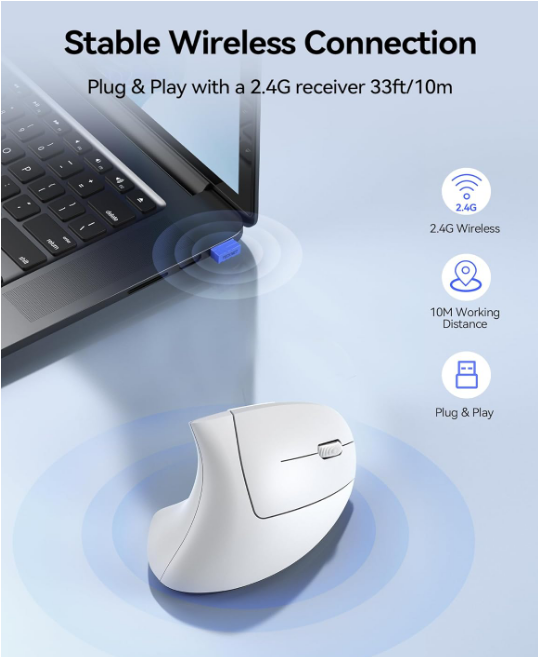 TECKNET Ergonomic Mouse Wireless, Rechargeable Mouse Silent for Carpal Tunnel Right Hand, 2.4GHz USB Vertical Mouse Wireless for Laptop, 5 Adjustable 4800 DPI, Computer, MacBook, Desktop
