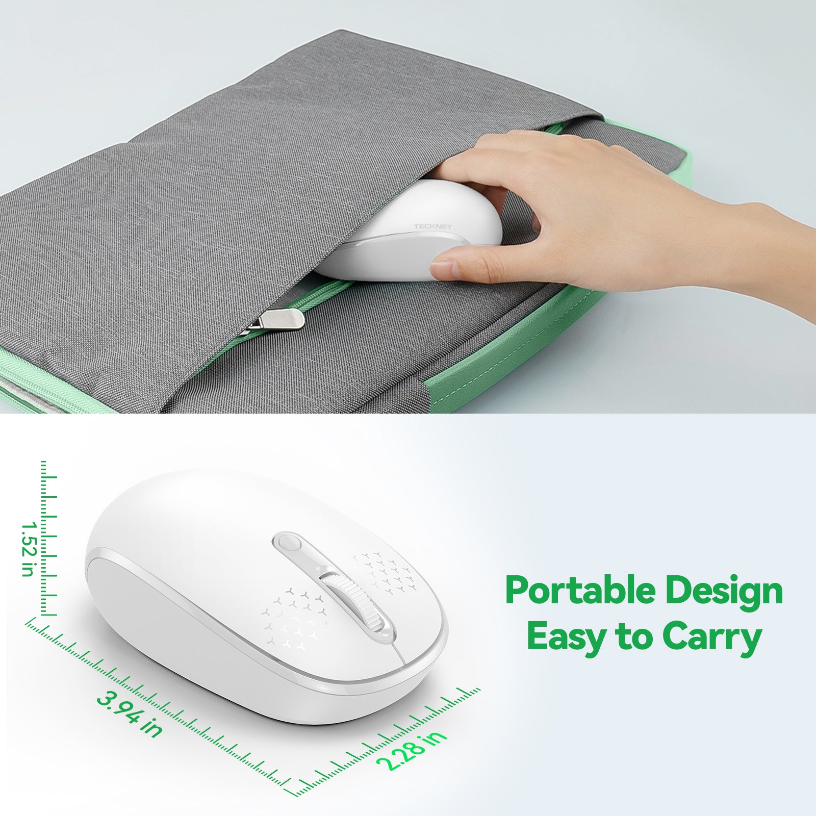 TECKNET Wireless Mouse, 2.4G Quiet Computer Mouse with USB Receiver, 4 Buttons Portable Cordless Mice for Chromebook, Laptop, PC, Mac, 800/1200/1600 DPI
