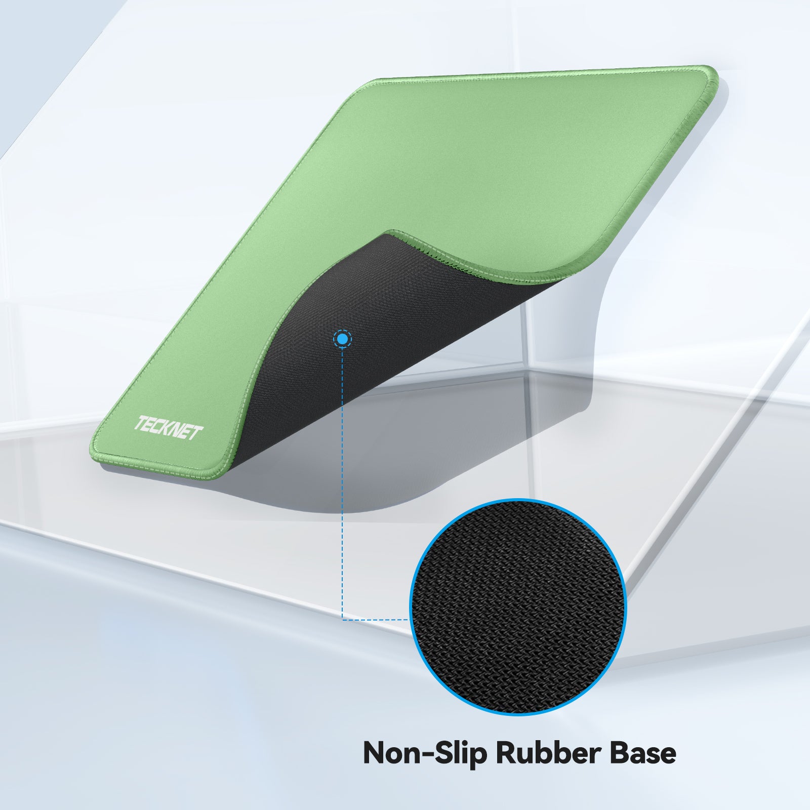 TECKNET BASICS Mouse Pad with Anti-fray Stitching, Waterproof Non-Slip Base, Stitched Edges Gaming Mouse Mat for Laptop, Compatible with Laser/Optical Mice - LT.Green