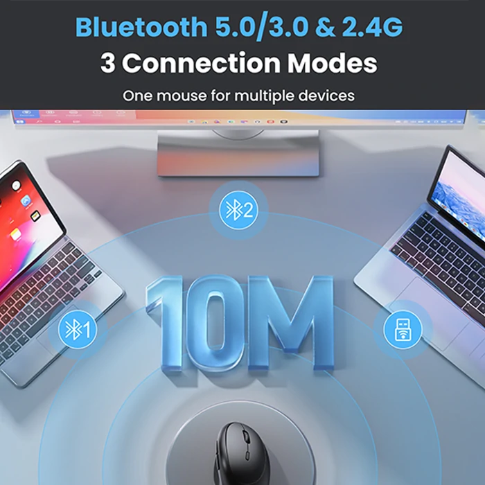 TECKNET Ergo Tri-Mode Vertical Wireless Mouse MS017