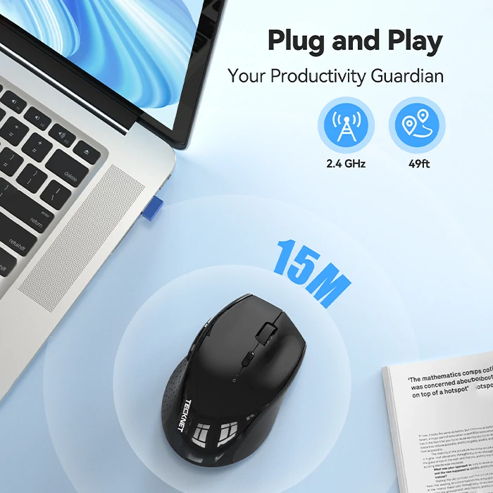 TECKNETTECKNET Wireless Mouse Rechargeable, 6 Button 6400 DPI
