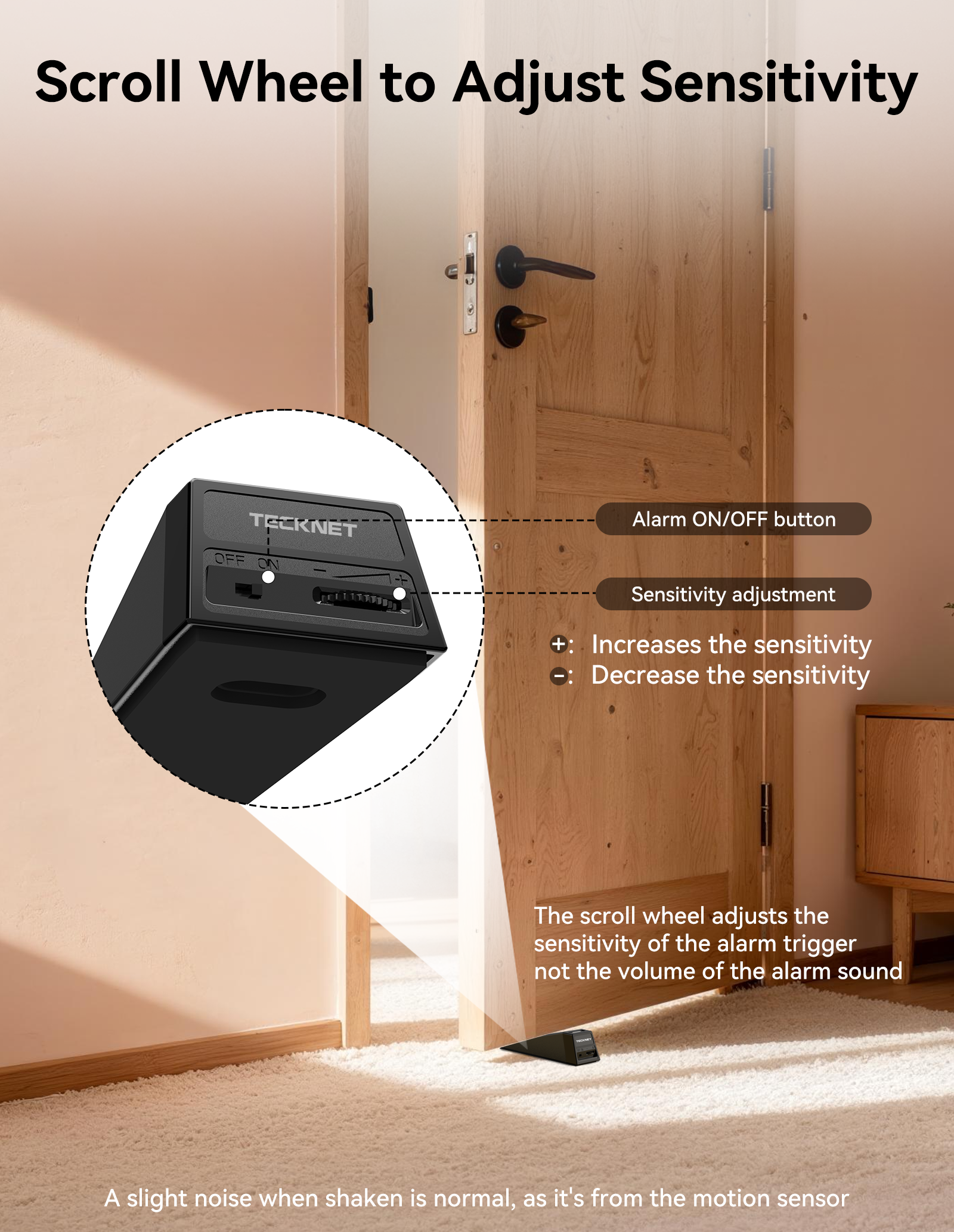 TECKNET Door Stop Alarm, Door Stopper with 130dB Security Alarm, Rechargeable Door Wedge Stop Siren with Non-Slip Silicone Base Suitable for Door Bottom, Portable Anti-Theft for Home/Hotel/Apartment Visit the TECKNET Store