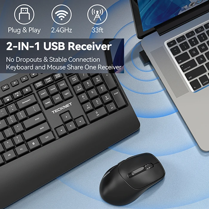 TECKNET Full-Size Ergonomic Wireless Combo, TK-KM063