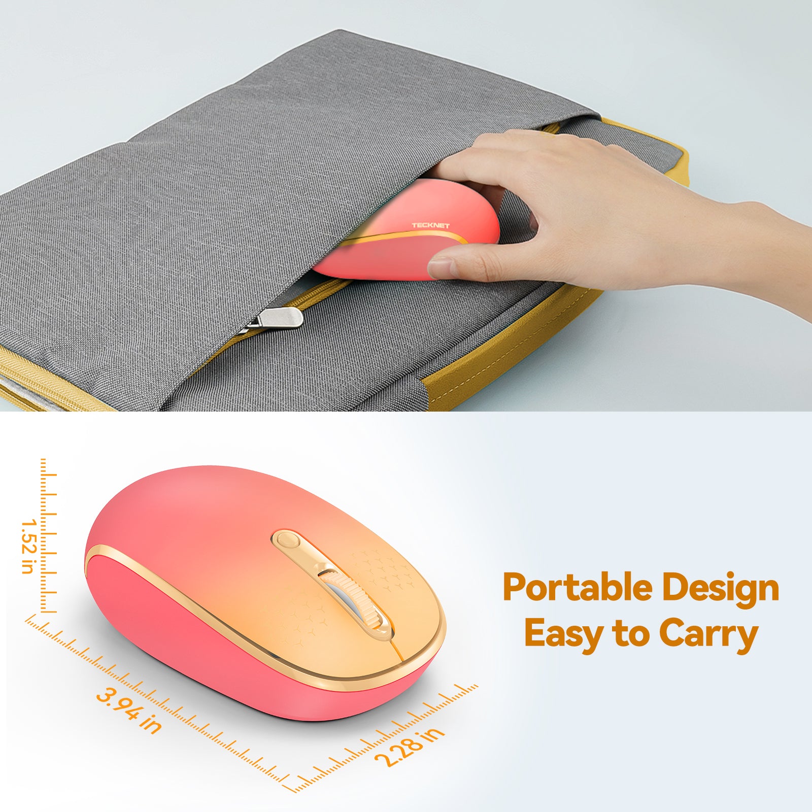 TECKNET Wireless Mouse, 2.4G Quiet Computer Mouse with USB Receiver, 4 Buttons Portable Cordless Mice for Chromebook, Laptop, PC, Mac, 800/1200/1600 DPI