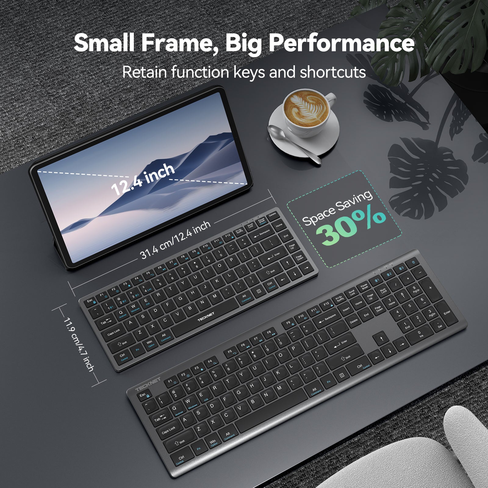 TECKNET Bluetooth Keyboard Rechargeable, 4-Device (2.4G+3BT) Wireless Keyboard, Ultra-Slim Quiet Typing, 14 Hotkeys Computer Keyboard for PC/Laptop/Smart TV/Tablet/Compatible with Apple iPad