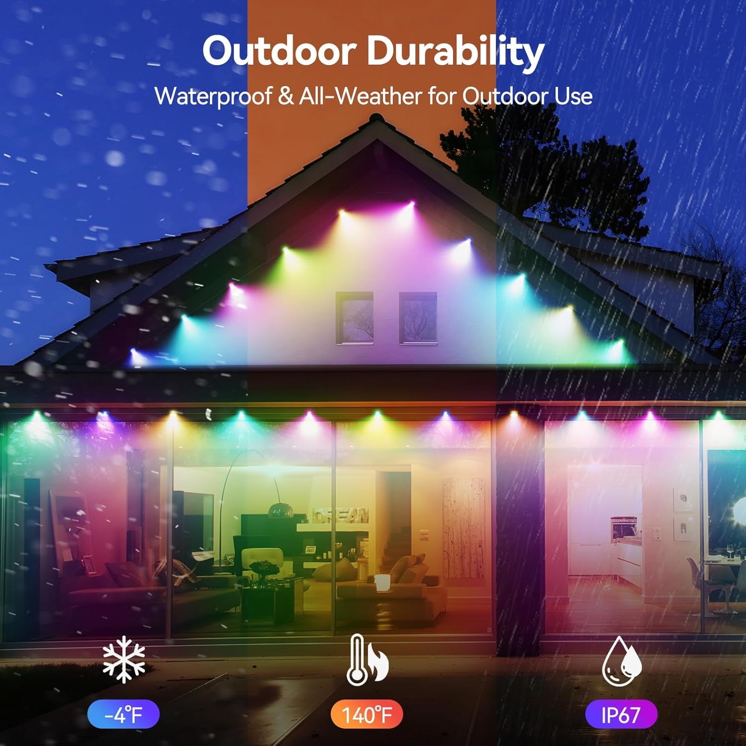 TECKNET 100FT Permanent Outdoor Lights, Smart RGBIC LED Christmas Lights, Preset/DIY Modes, Dual Music Sync, IP67 Waterproof Outdoor Lighting for Holiday & Party Decorations
