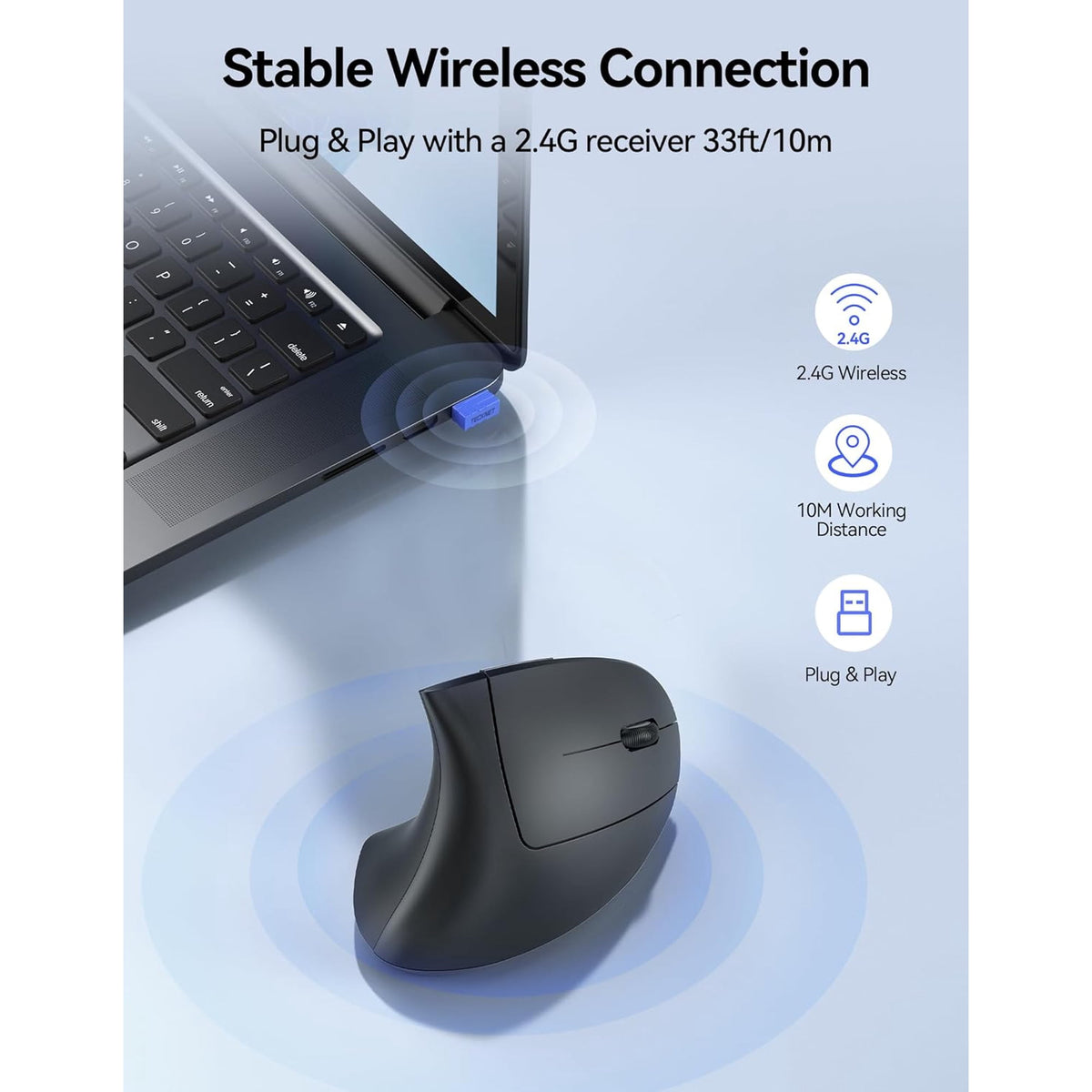 Rechargeable Wireless Ergonomic Mouse,2.4GHz USB Vertical Mouse with Silent Click,4800 DPI Mouse with 6 Adjustable DPI,6-Button Computer Mouse for Laptop,PC, MacBook (No Batteries Needed)
