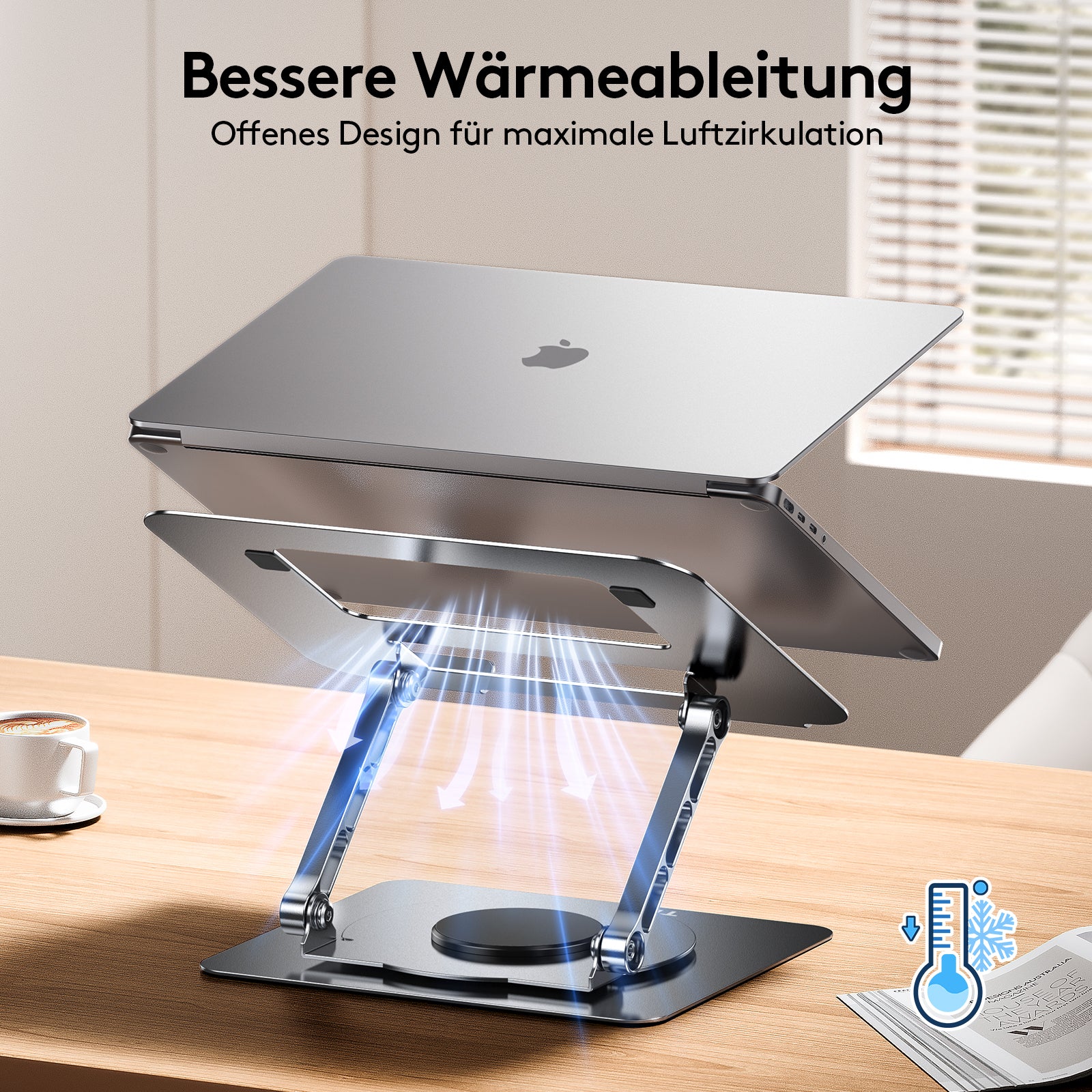 TECKNET BASICS Laptop Stand with 360° Rotating Base, Ergonomic Foldable Riser, Height Adjustable for MacBook/Dell/HP & All 10-17" Laptops- Silver