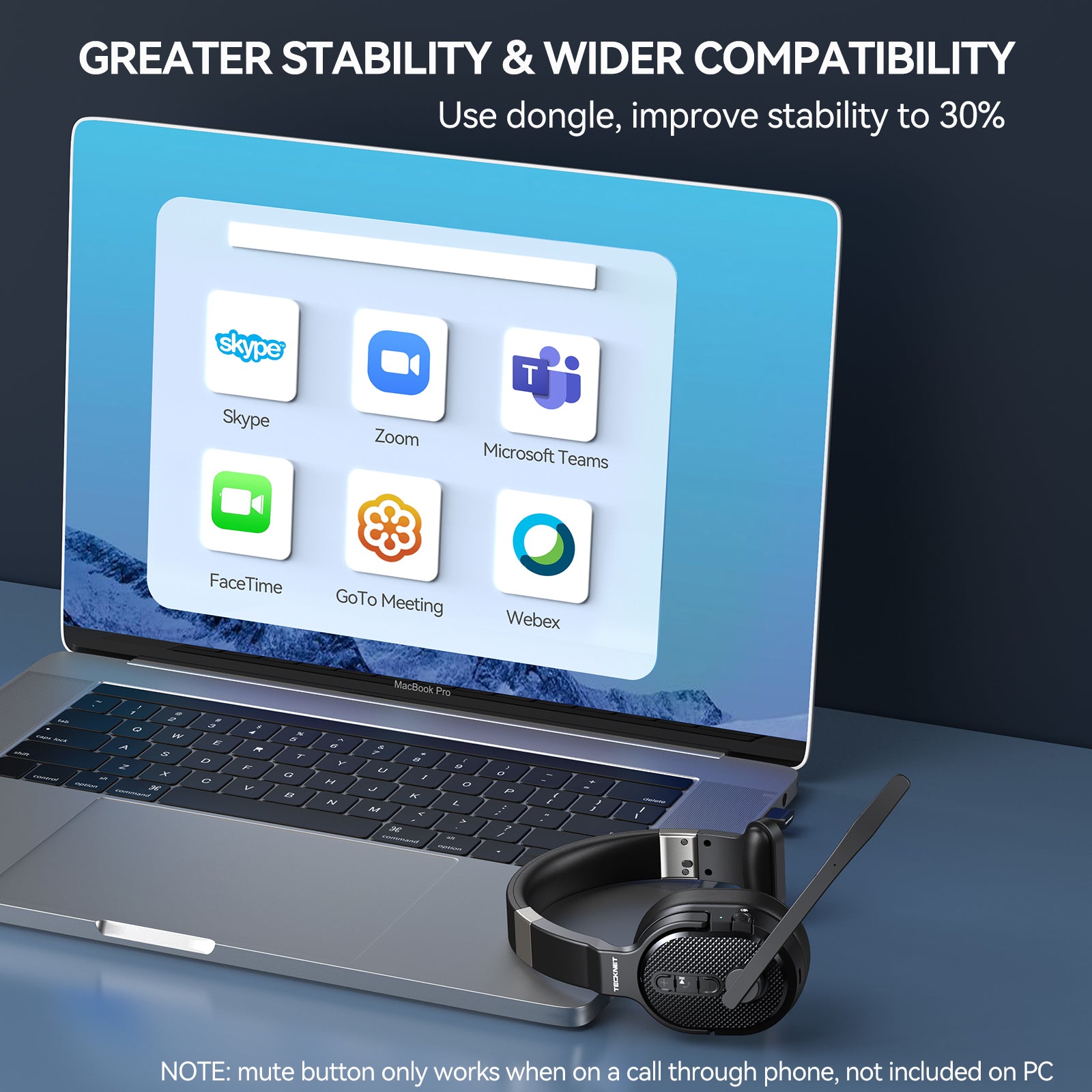 TECKNET Trucker Bluetooth Headset: V5.2 & USB Dongle, 70H Wireless with Mic/Mute, ENC Noise Canceling, for Truck Drivers, Cell Phone, PC, Office