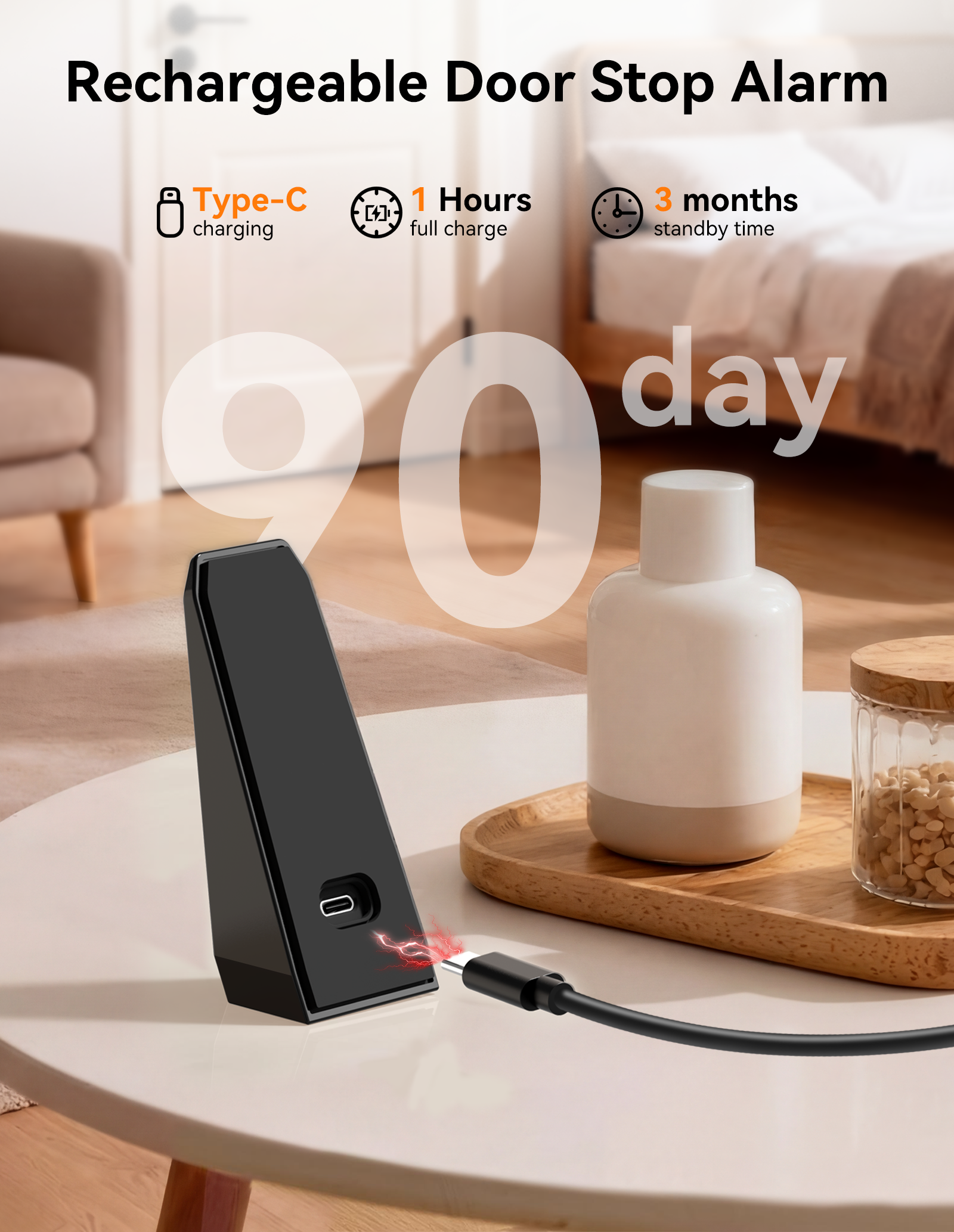 TECKNET Door Stop Alarm, Door Stopper with 130dB Security Alarm, Rechargeable Door Wedge Stop Siren with Non-Slip Silicone Base Suitable for Door Bottom, Portable Anti-Theft for Home/Hotel/Apartment Visit the TECKNET Store