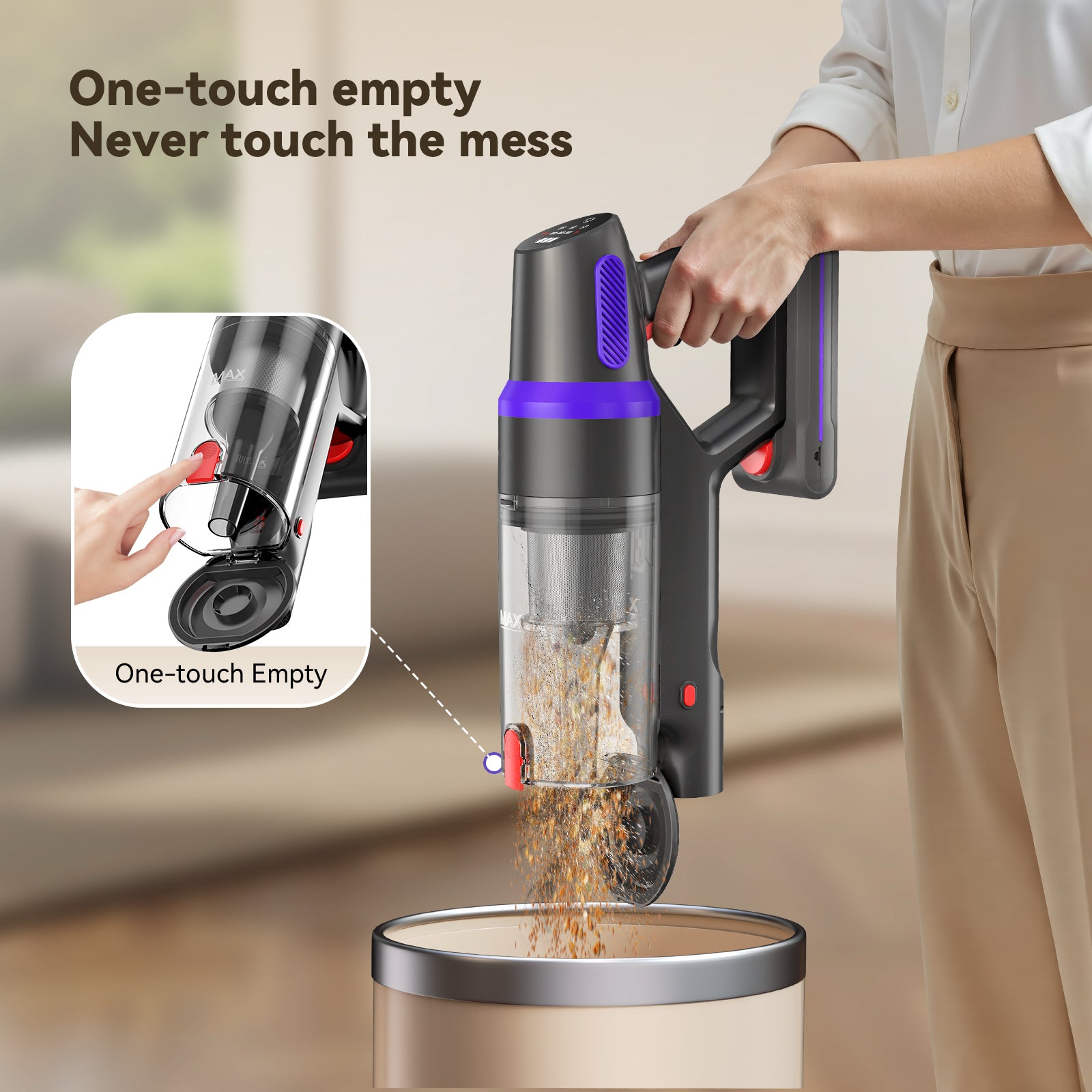 TEIMA Lightweight Cordless Vacuum Cleaner, 500W 45Kpa Self-Standing, 60 Min Runtime with LED Display for Home, Pet Hair