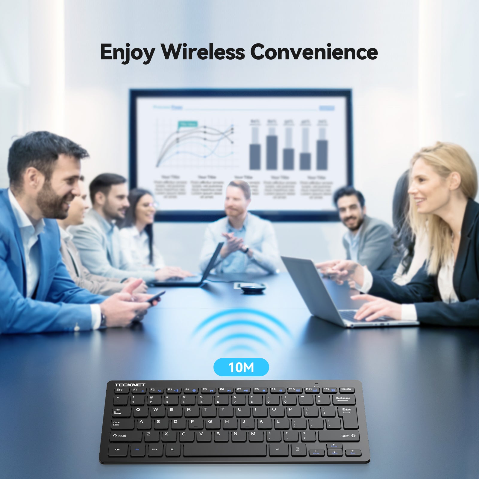 TECKNET BASICS 2.4G Wireless Keyboard - Mini Compact Keyboard with Media Hotkeys, 12-Month Battery Life, Compatible with PC, Desktop, Laptop, Smart TV - Black