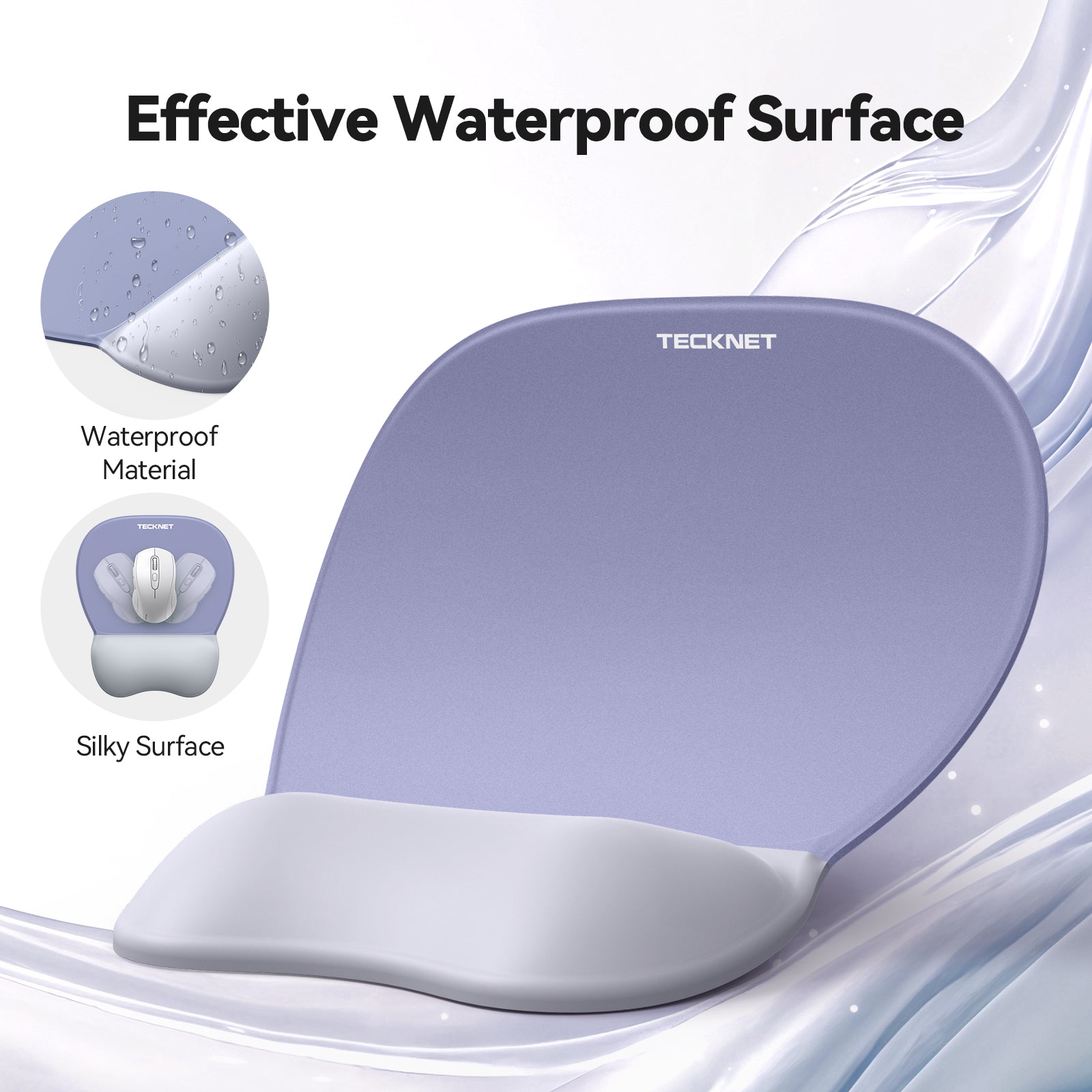 TECKNET BASICS Gel Mouse Pad with Wrist Rest, 3 in 1 Keyboard Wrist Rest for Pain Relief, Non-Slip PU Base, Ergonomic Set for Office & Home，Purple