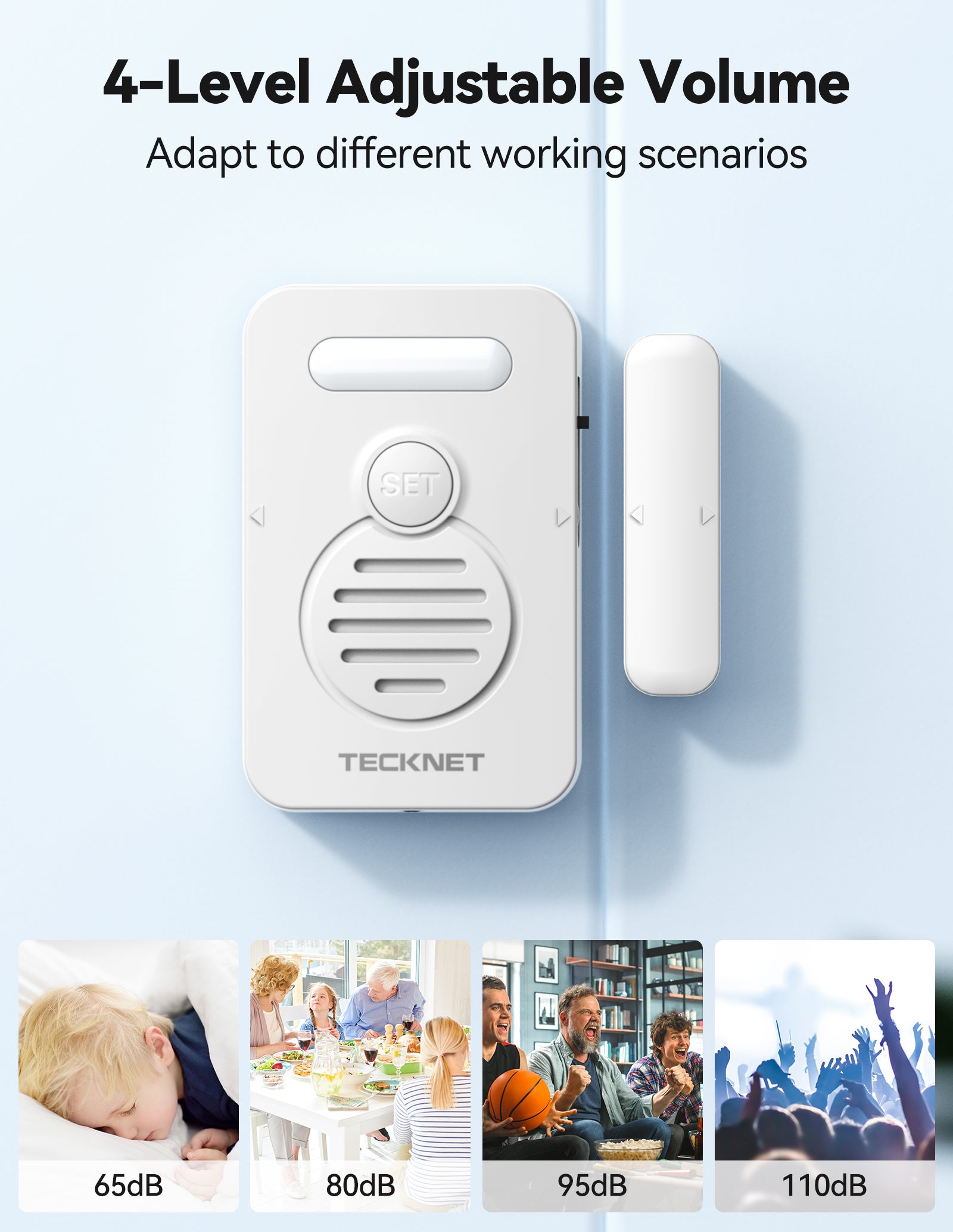 TECKNET Door Alarms for Kids Safety, Door Alarms When Opened, Window Alarm with Smart Voice Alert, 4-Level Adjustable Volume, Refrigerator Sensor Pool Alarm for Home Security、Fridge、Garage and Window