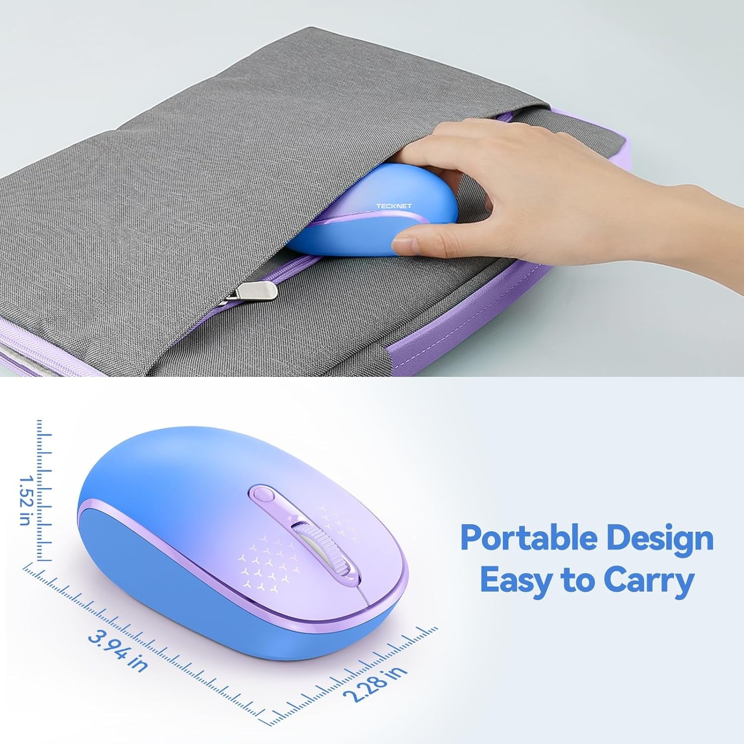 Wireless Mouse, 2.4G Quiet Computer Mouse with USB Receiver, 4 Buttons Portable Cordless Mice for Chromebook, Laptop, PC, Mac, 800/1200/1600 DPI