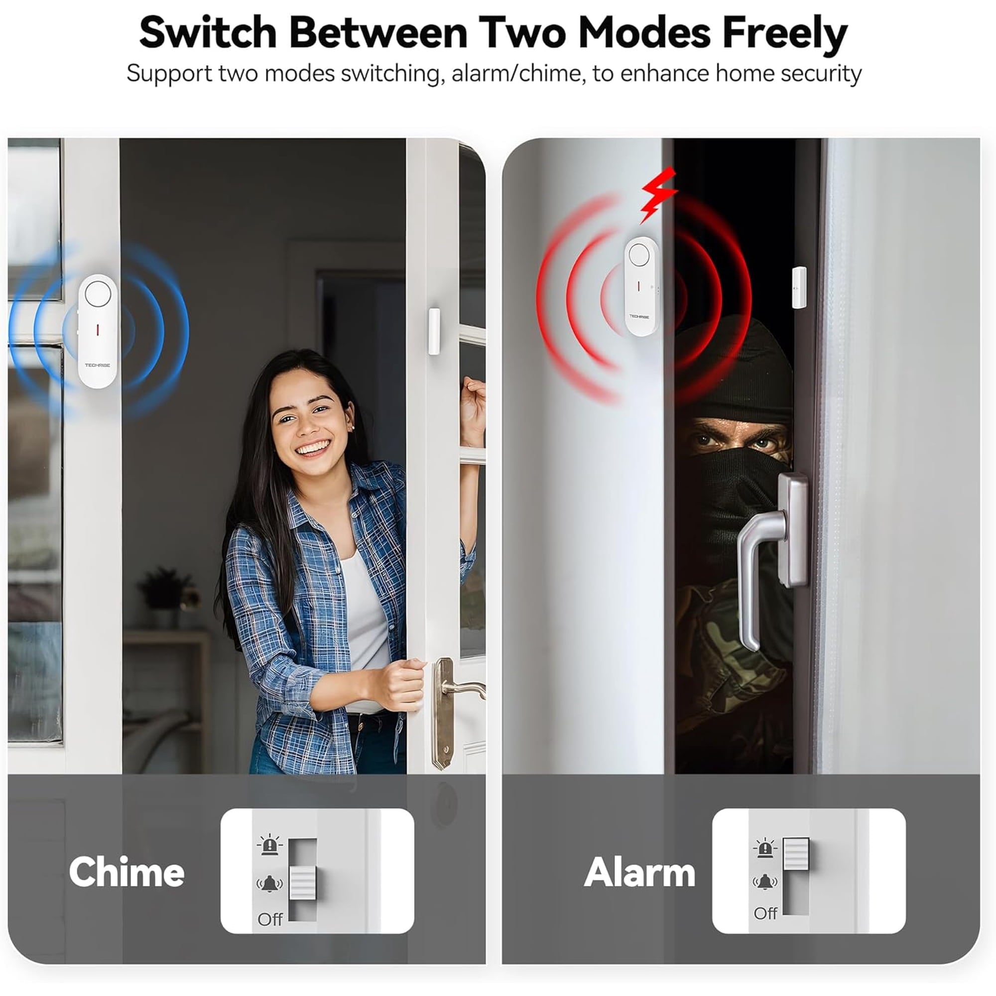 TECKNET BASICS 2-in-1 Alarm & Chime, Easy-to-Install Door Alarm Sensor, 3-Level Volume Adjustment, Pool, Kids & Home Safety (3 Pack)