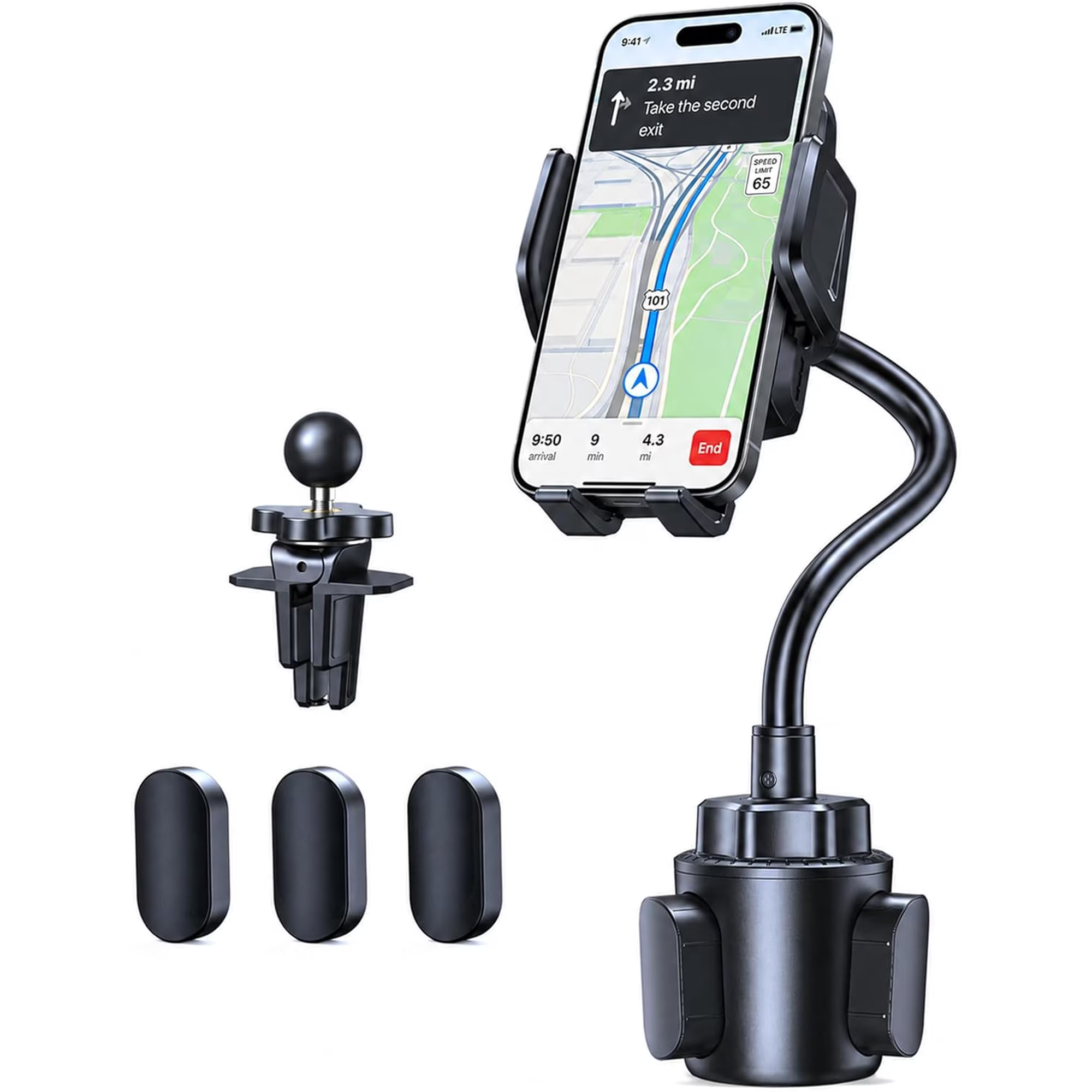 TECKNET BASICS Cup Phone Holder for Car, Adjustable Gooseneck with Air Vent & Expandable Base, Cupholder Mount for iPhone & All Cell Phones