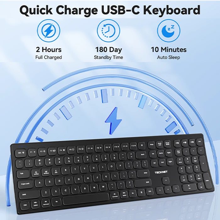 TECKNET Multi-Device Rechargeable Bluetooth Wireless Keyboard ,TK-KB045