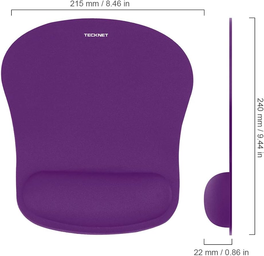 TECKNET BASICS Mouse Pad with Wrist Support, Ergonomic Gaming Mouse Pad for Pain Relief, Non-Slip Waterproof Desk Pad for Office, Study & Laptop，Purple