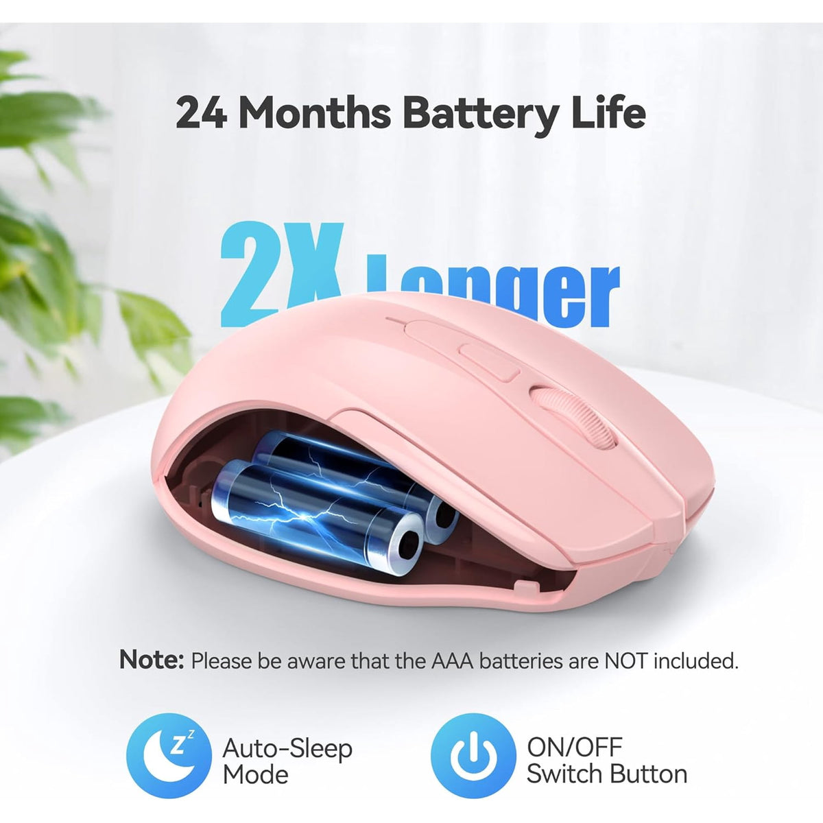 TECKNET BASICS Wireless Mouse,2.4GHz with USB Receiver,Computer Mouse for Laptop,PC,Computer,Chromebook,Notebook,2600 DPI,5 Adjustment Levels