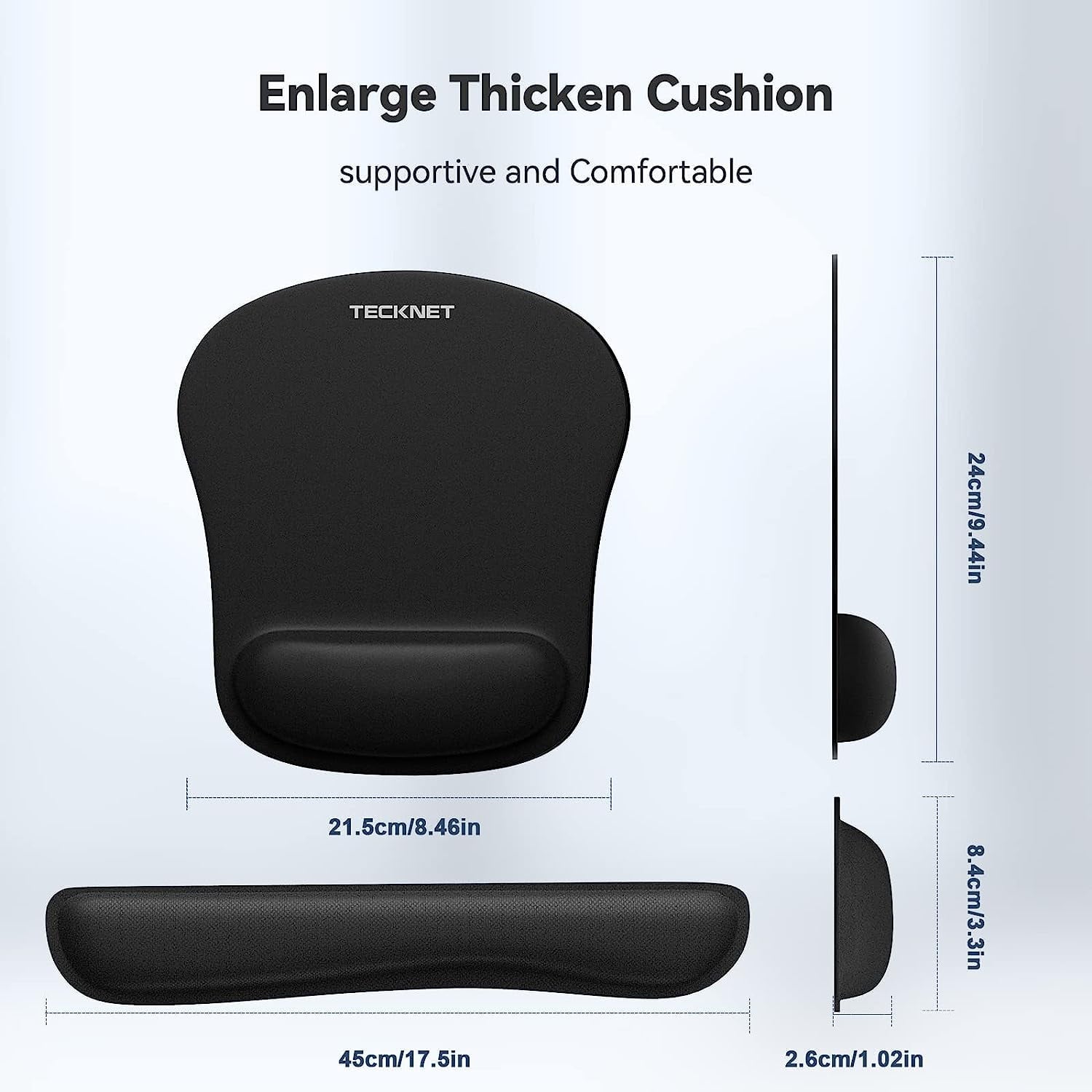 TECKNET BASICS Keyboard Wrist Rest & Mouse Pad Set, Ergonomic Memory Foam Support for Computer/Laptop, Pain Relief & Easy Typing - Black