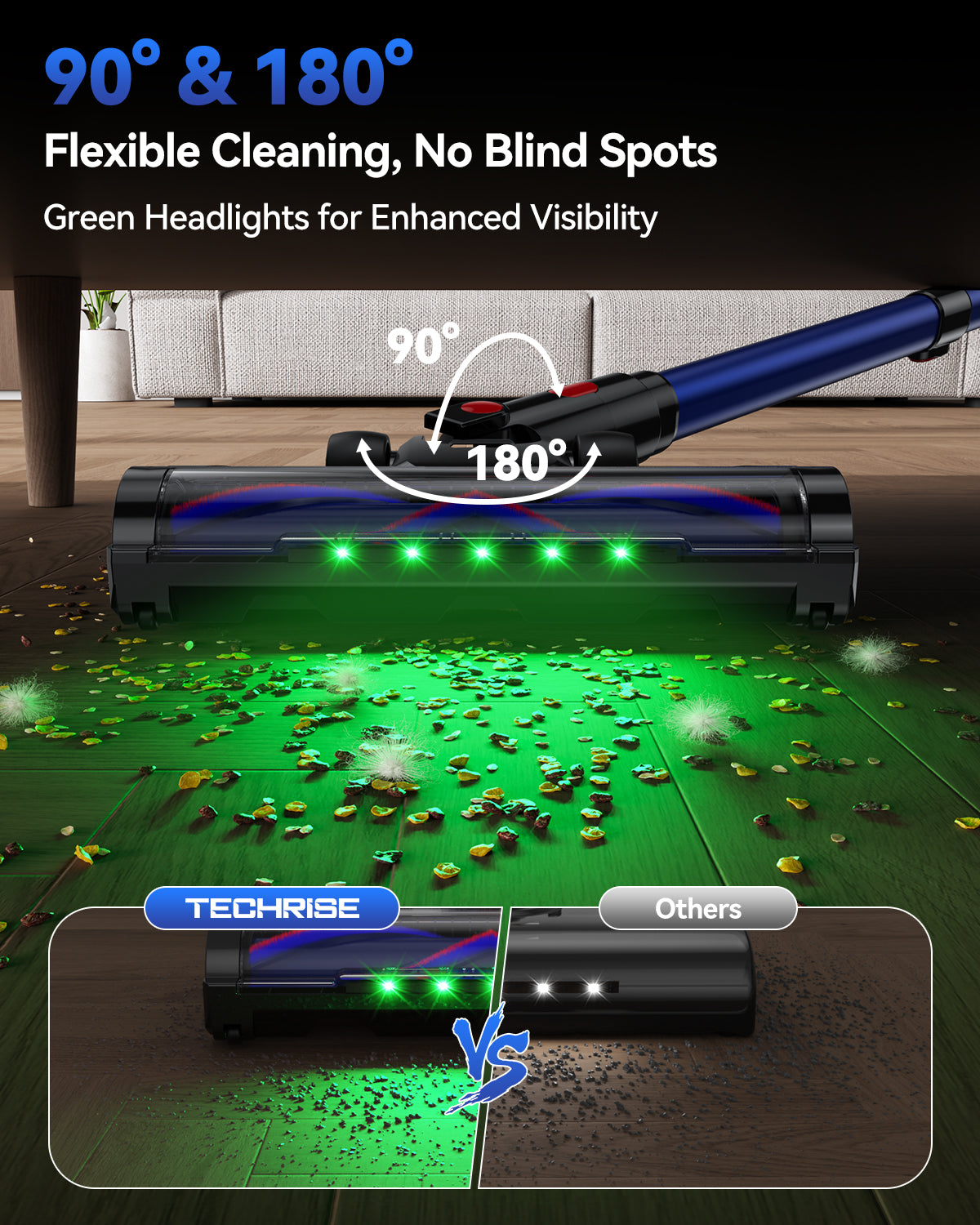 TechRise Basic 550W/45kPa Cordless Vacuum,60Mins Runtime Lightweight Stick Vacuum for Hardwood Floor Carpet Pet Hair