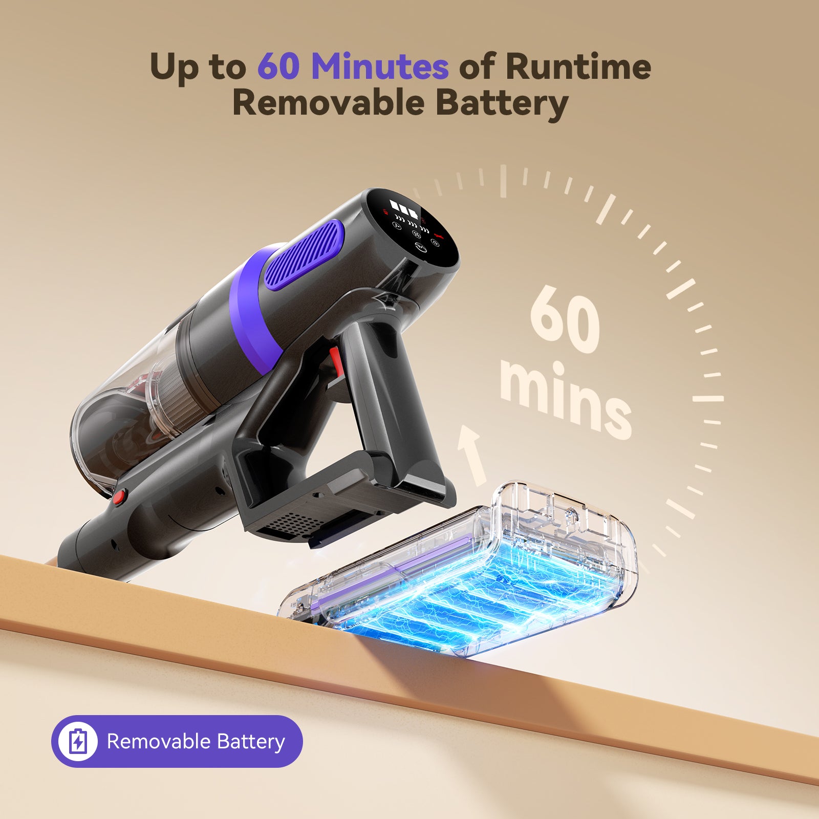 TEIMA Lightweight Cordless Vacuum Cleaner, 500W 45Kpa Self-Standing, 60 Min Runtime with LED Display for Home, Pet Hair