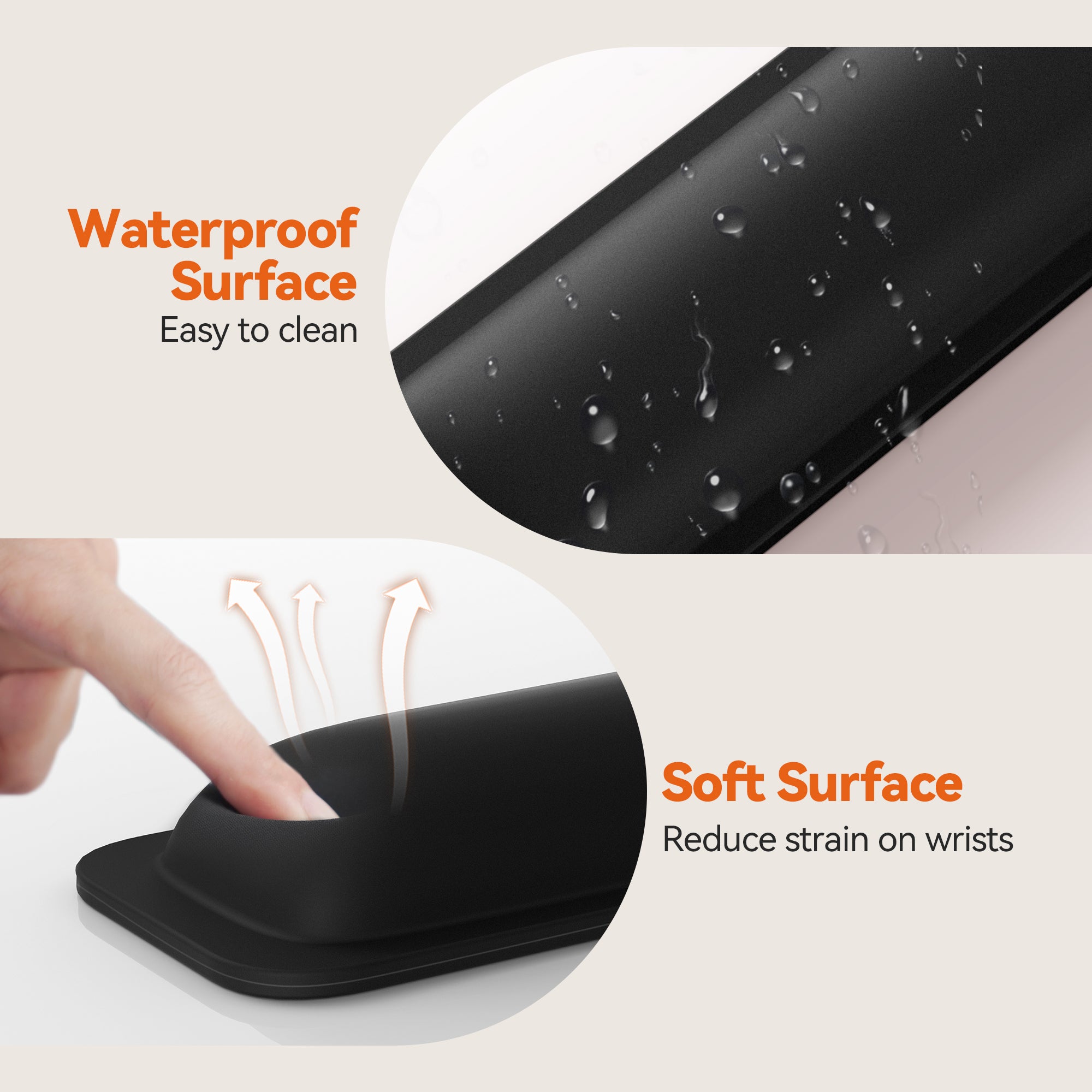 TECKNET BASICS Wrist Rest for Keyboard, Ergonomic Memory Foam Support Pad, Anti-Slip Rubber Base, 17" x 3.3" x 1" for Pain Relief，Black