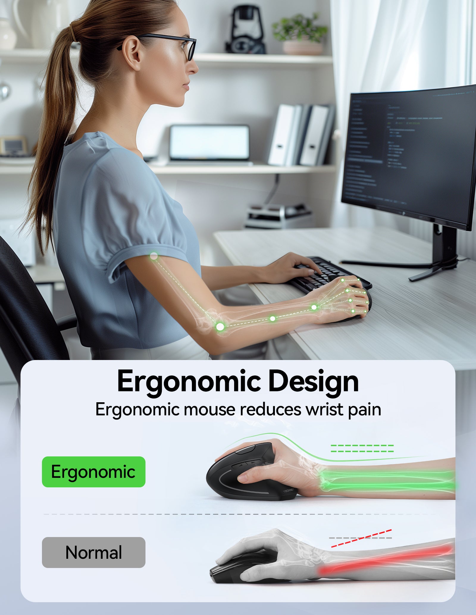 TECKNET Ergonomic Mouse, Wireless Vertical Mouse, 5 Adjustable DPI Levels