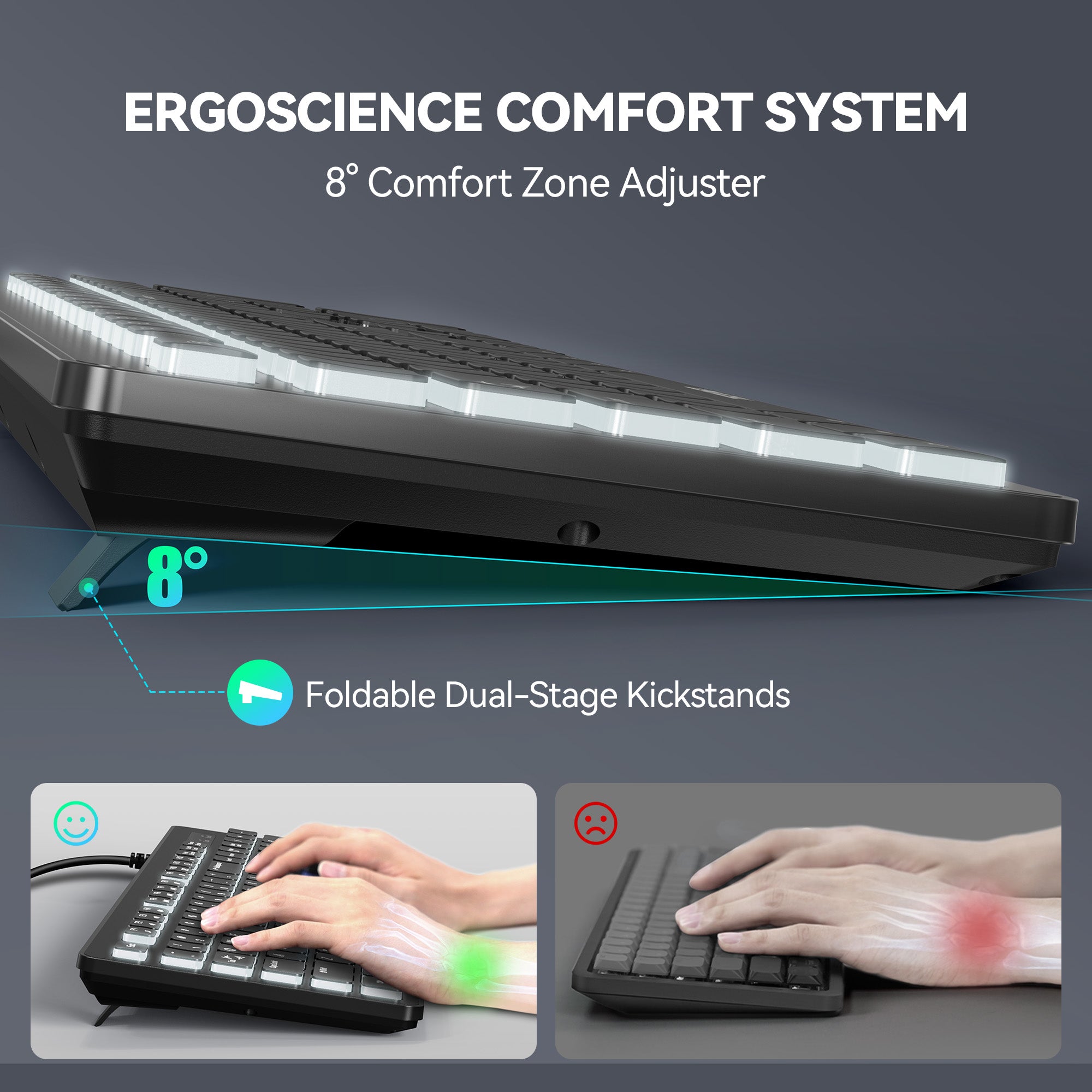TECKNET Wired Keyboard,Silent USB Keyboard for Office,Spill-Resistant,Slim Full-Size Membrane Layout,Plug and Play for PC/Laptop/Mac-RGB Backlit