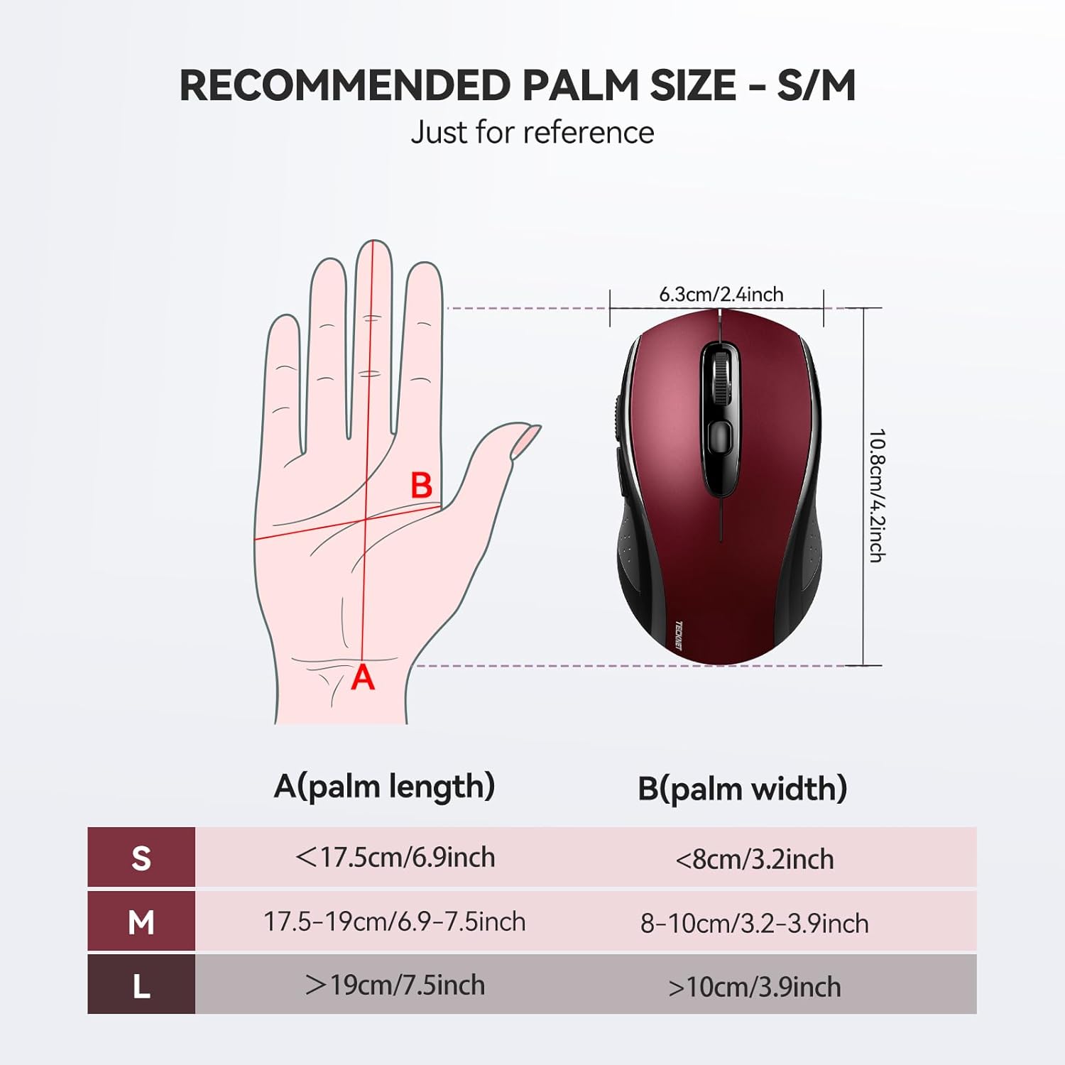 TECKNET Bluetooth Mouse, 4000DPI Wireless Mice for Laptop 2-in-1(BT 5.0/3.0+2.4Ghz) Computer Portable PC Mouse Wireless with USB Receiver for Mac (USB-A+Bluetooth, Black Red)