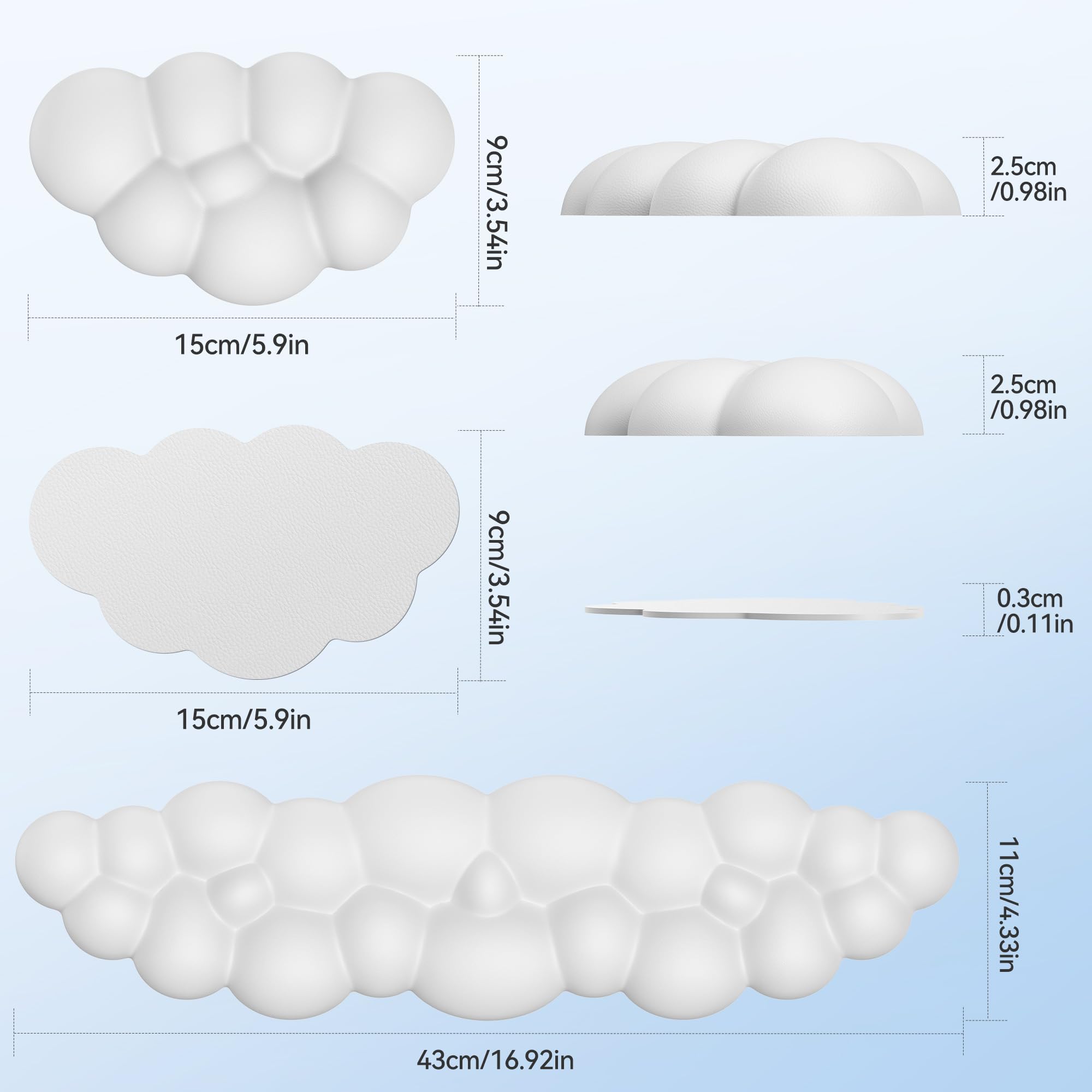 TECKNET Cloud Keyboard Wrist Rest Set, Cloud Wrist Rest with Non-Slip Base