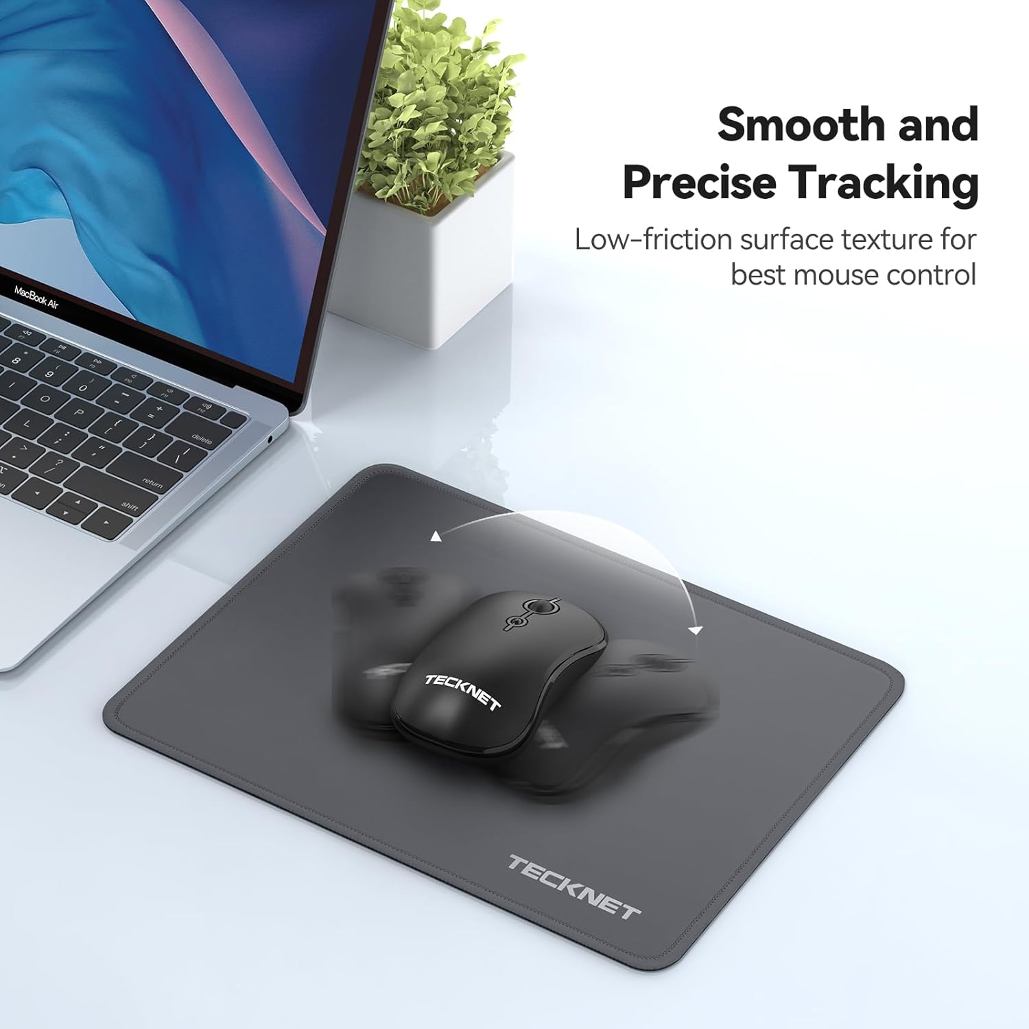 TECKNET Mouse Mat 270 x 210 x 3 mm Gaming Mouse Pad, Non-Slip Rubber Base, Waterproof Surface, Stitched Edges Mouse pad, Compatible with Laser and Optical Mice
