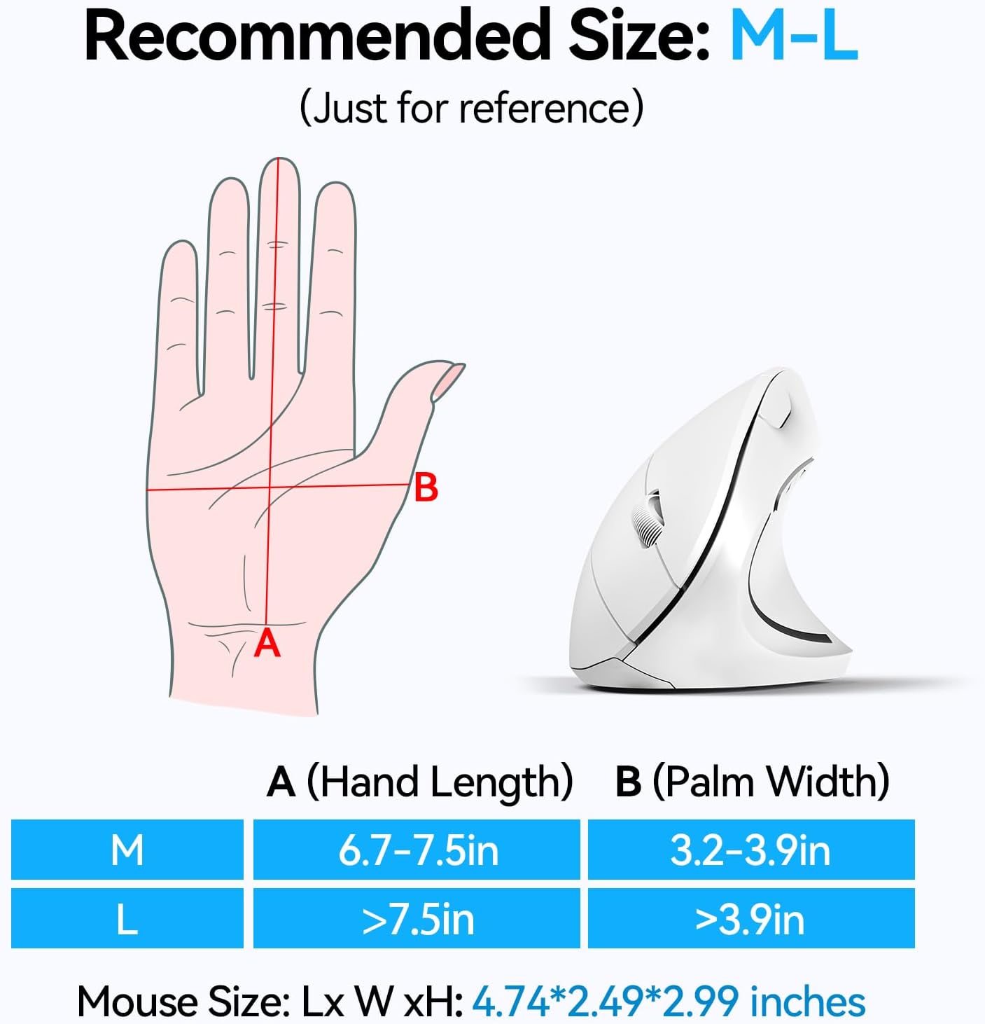 TECKNET Ergonomic Mouse, Wireless Bluetooth Vertical Mouse, 4800 DPI Optical Tracking, 6 Adjustable DPI, Quiet Clicks, 2.4GHz with USB A Receiver, 12 Months Battery, 6 Buttons, Wide