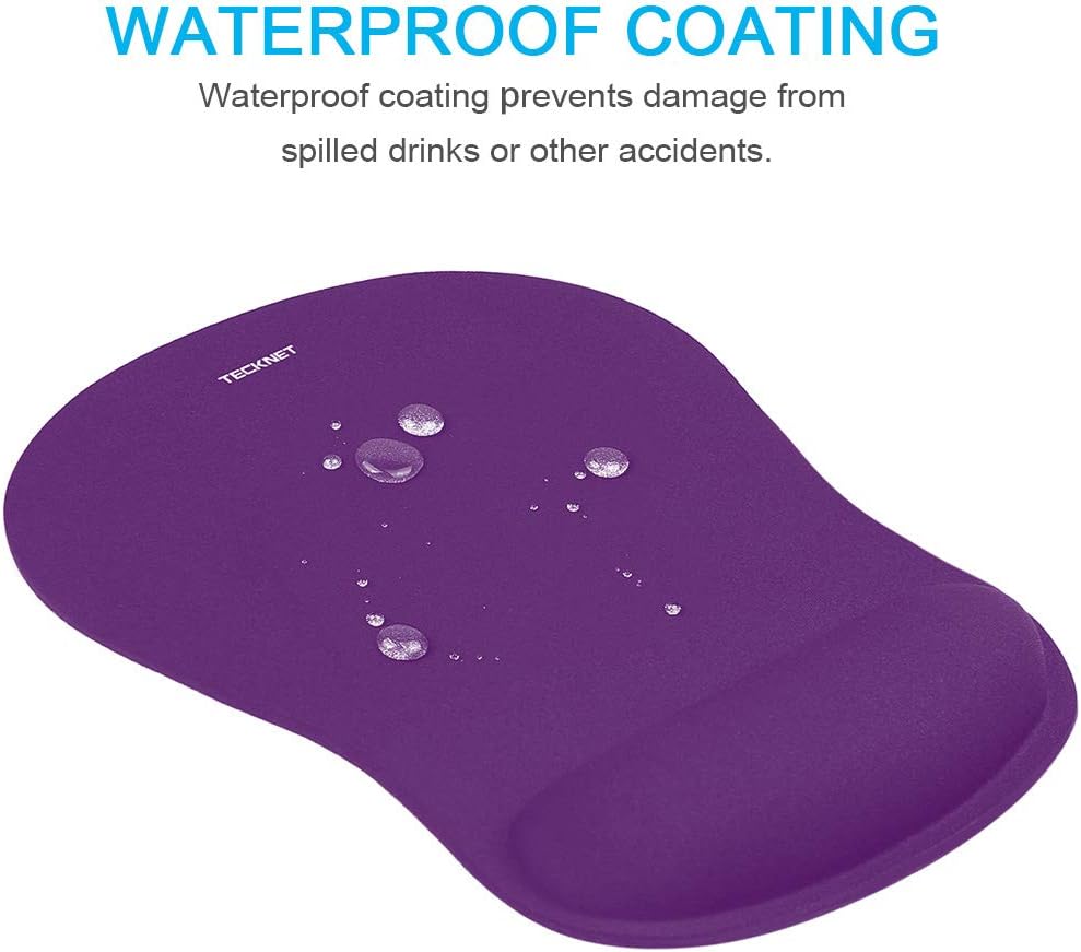 TECKNET BASICS Mouse Pad with Wrist Support, Ergonomic Gaming Mouse Pad for Pain Relief, Non-Slip Waterproof Desk Pad for Office, Study & Laptop，Purple