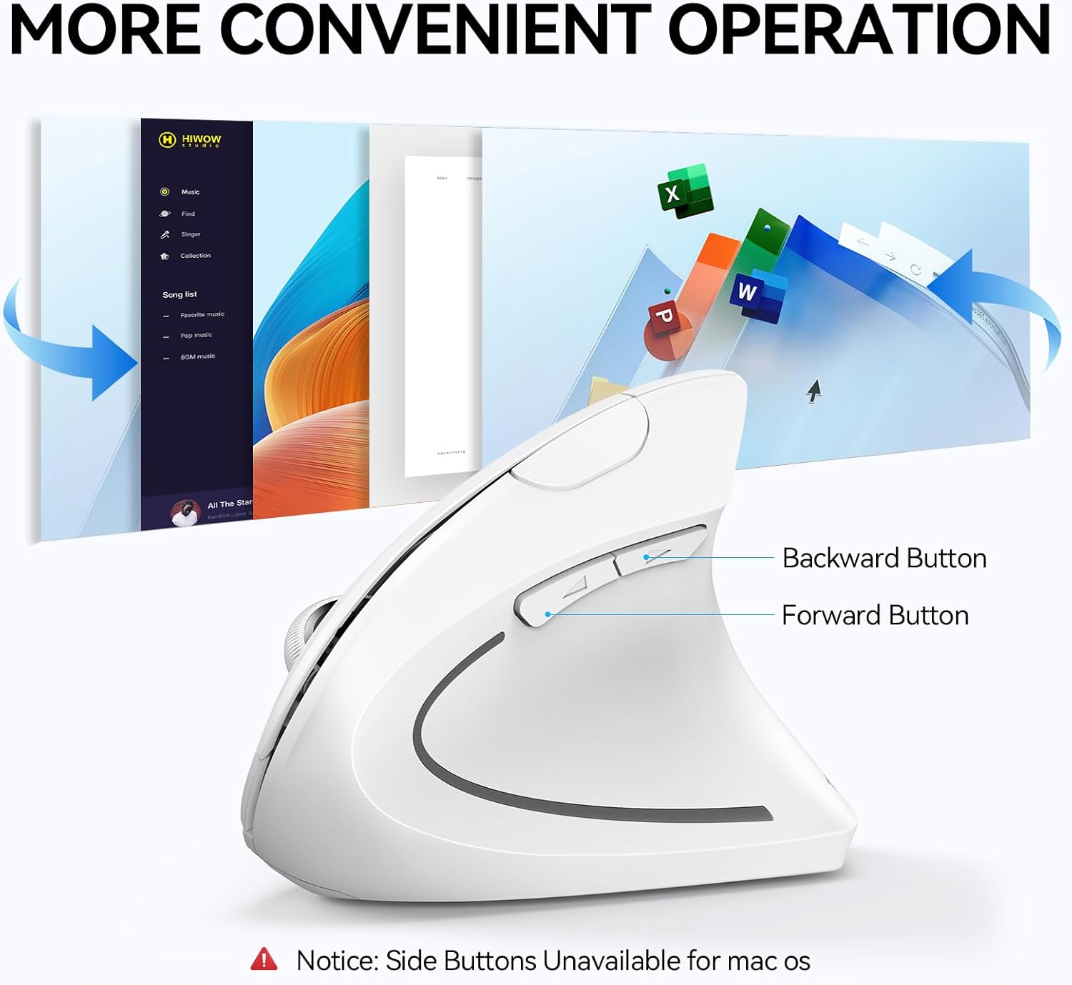 TECKNET Ergonomic Mouse, Wireless Bluetooth Vertical Mouse, 4800 DPI Optical Tracking, 6 Adjustable DPI, Quiet Clicks, 2.4GHz with USB A Receiver, 12 Months Battery, 6 Buttons, Wide