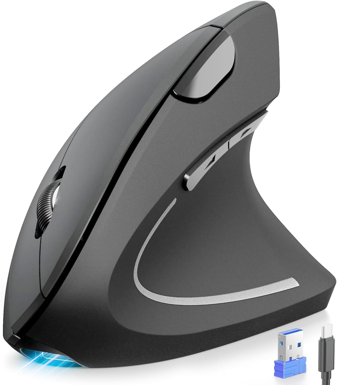 TECKNET Ergonomic Mouse with Jiggler, Bluetooth Wireless Vertical Mouse, 4800DPI Rechargeable Carpal Tunnel Mouse, Undetectable Random Movement Keeps Computers Awake for PC, Laptop, Mackbook